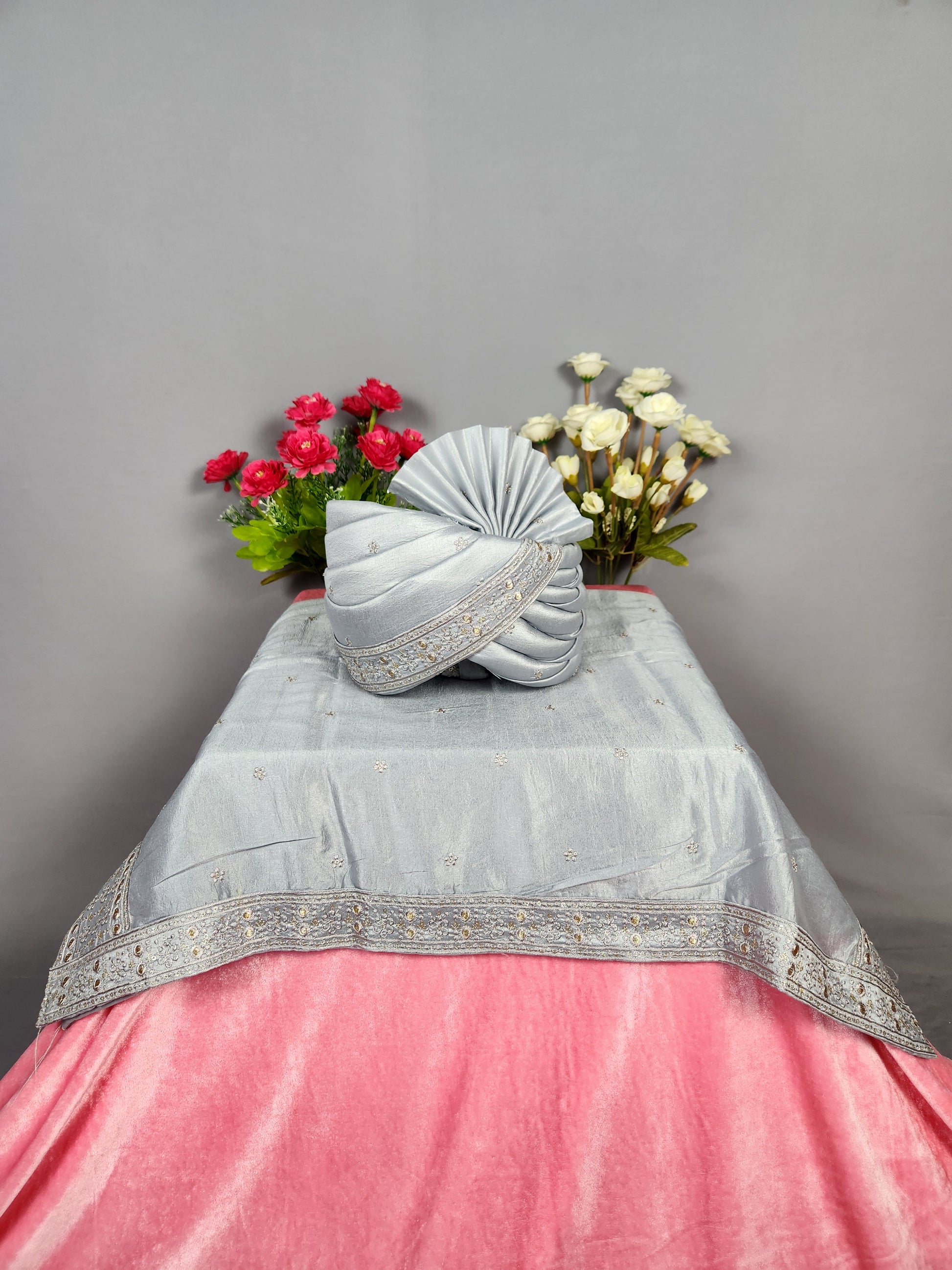 Gray Groom Turban Shawl Set