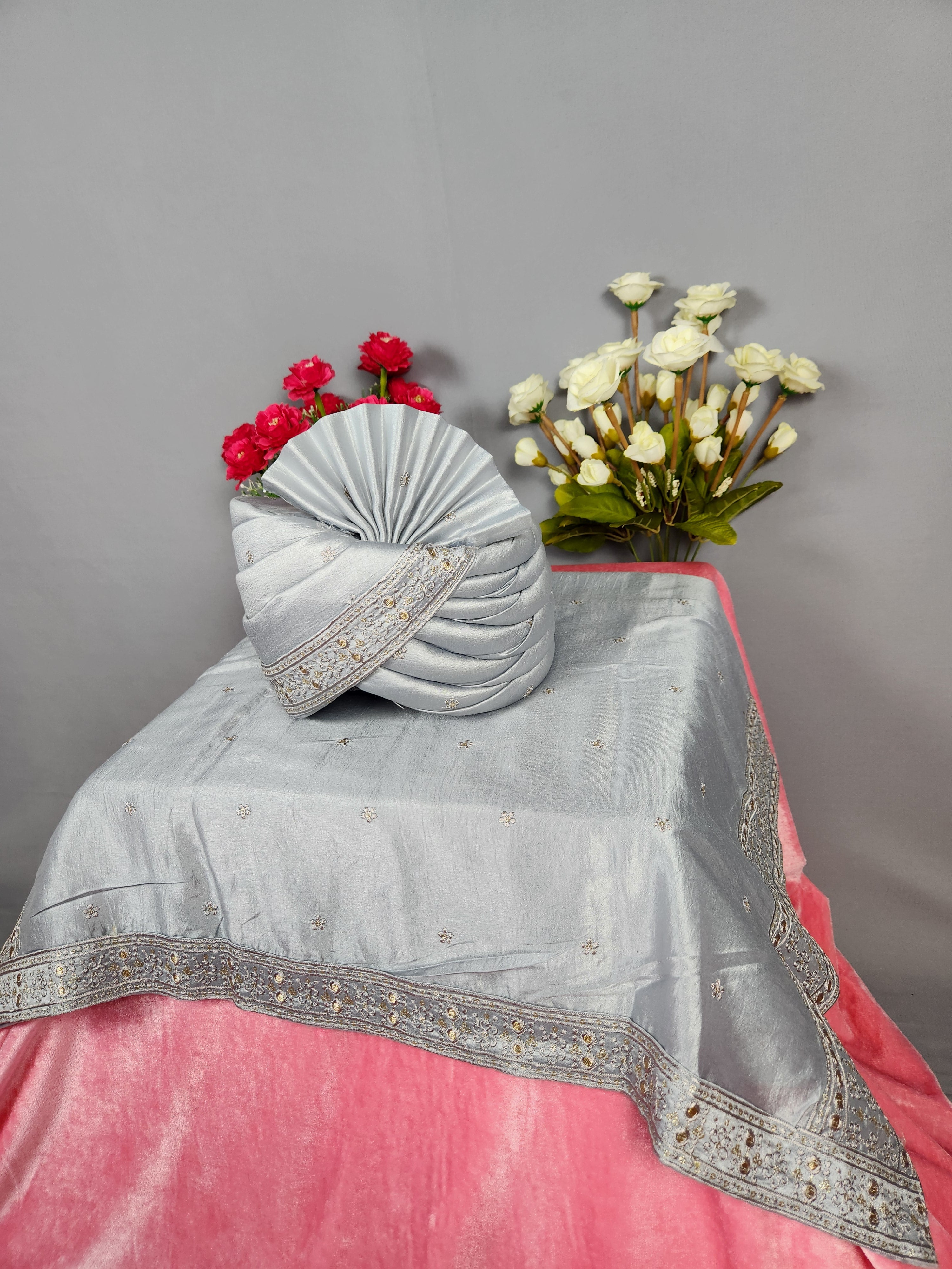 Gray Groom Turban Shawl Set