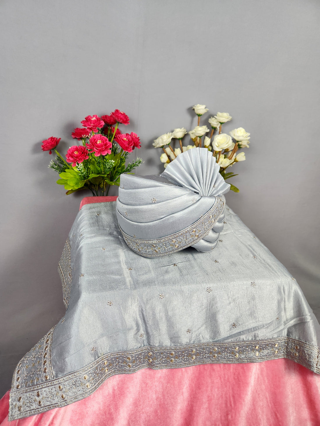 Gray Groom Turban Shawl Set