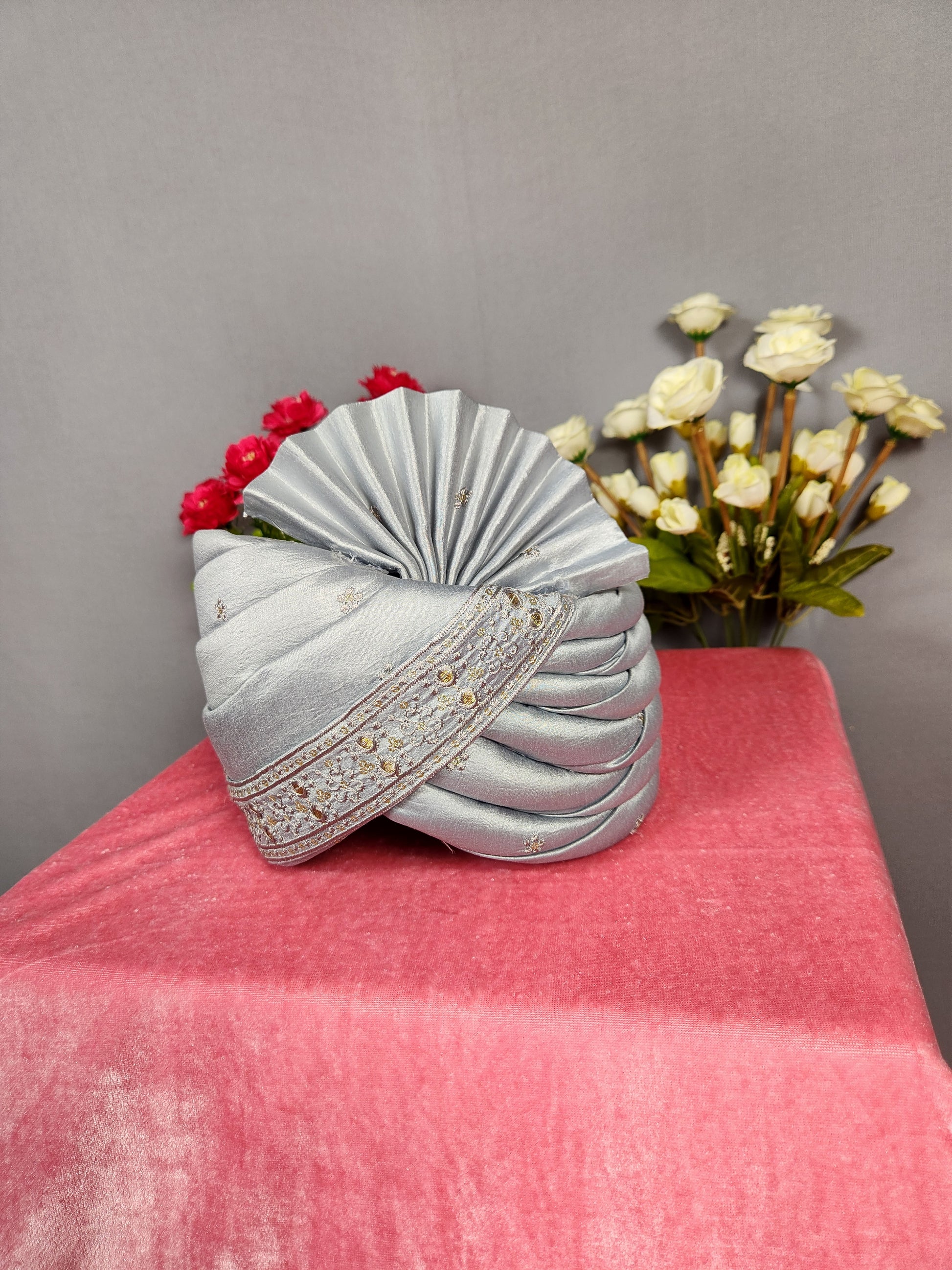 Gray Groom Turban Shawl Set