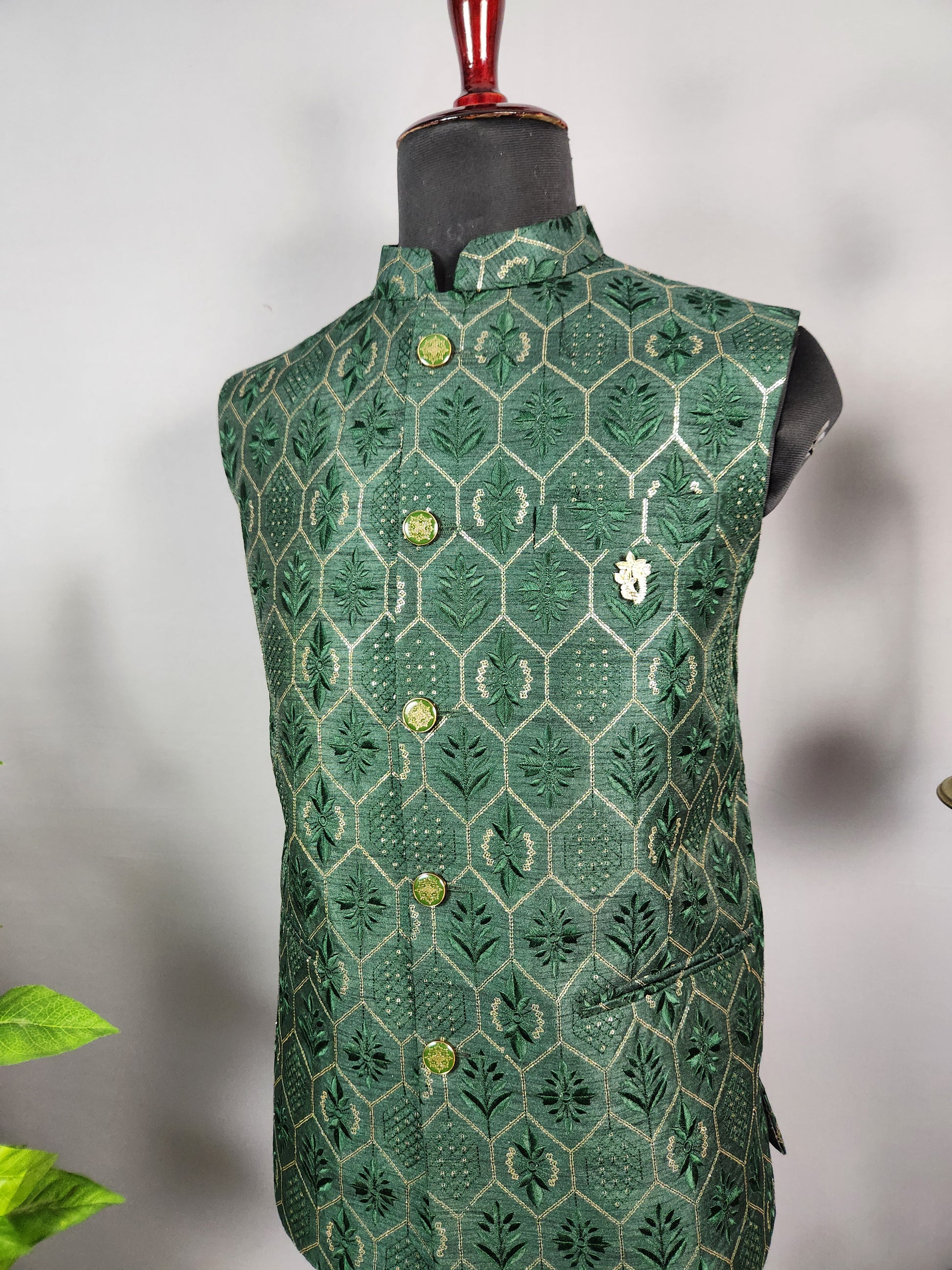 Green Nehru Jacket for Men | Indian Ethnic Waistcoat for Weddings & Celebrations