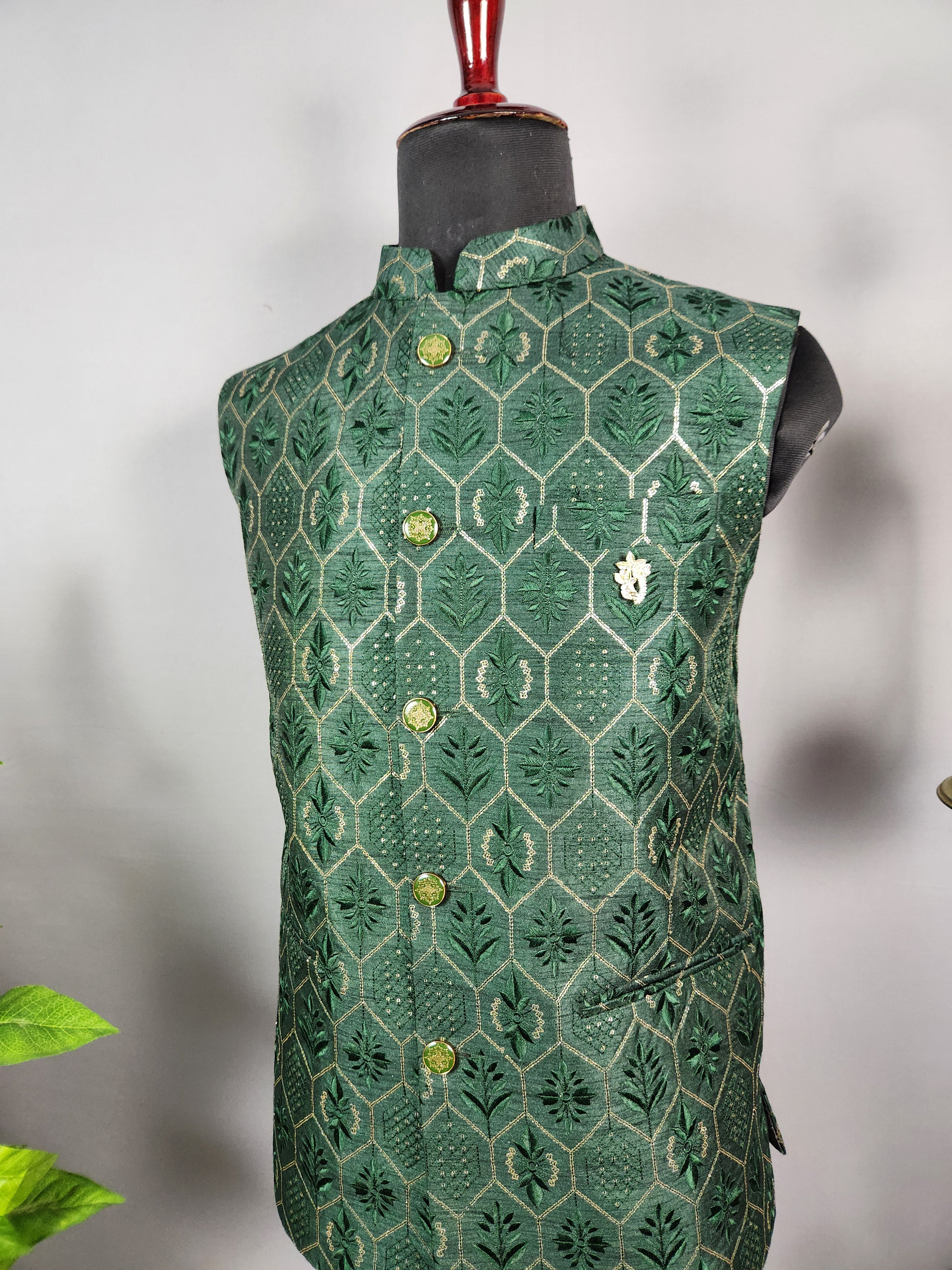 Green Nehru Jacket for Men | Indian Ethnic Waistcoat for Weddings & Celebrations