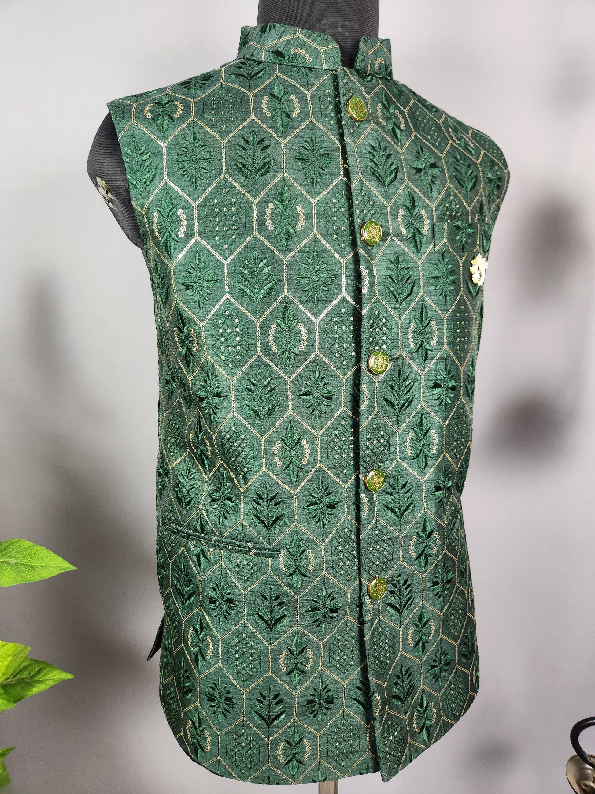 Green Nehru Jacket for Men | Indian Ethnic Waistcoat for Weddings & Celebrations
