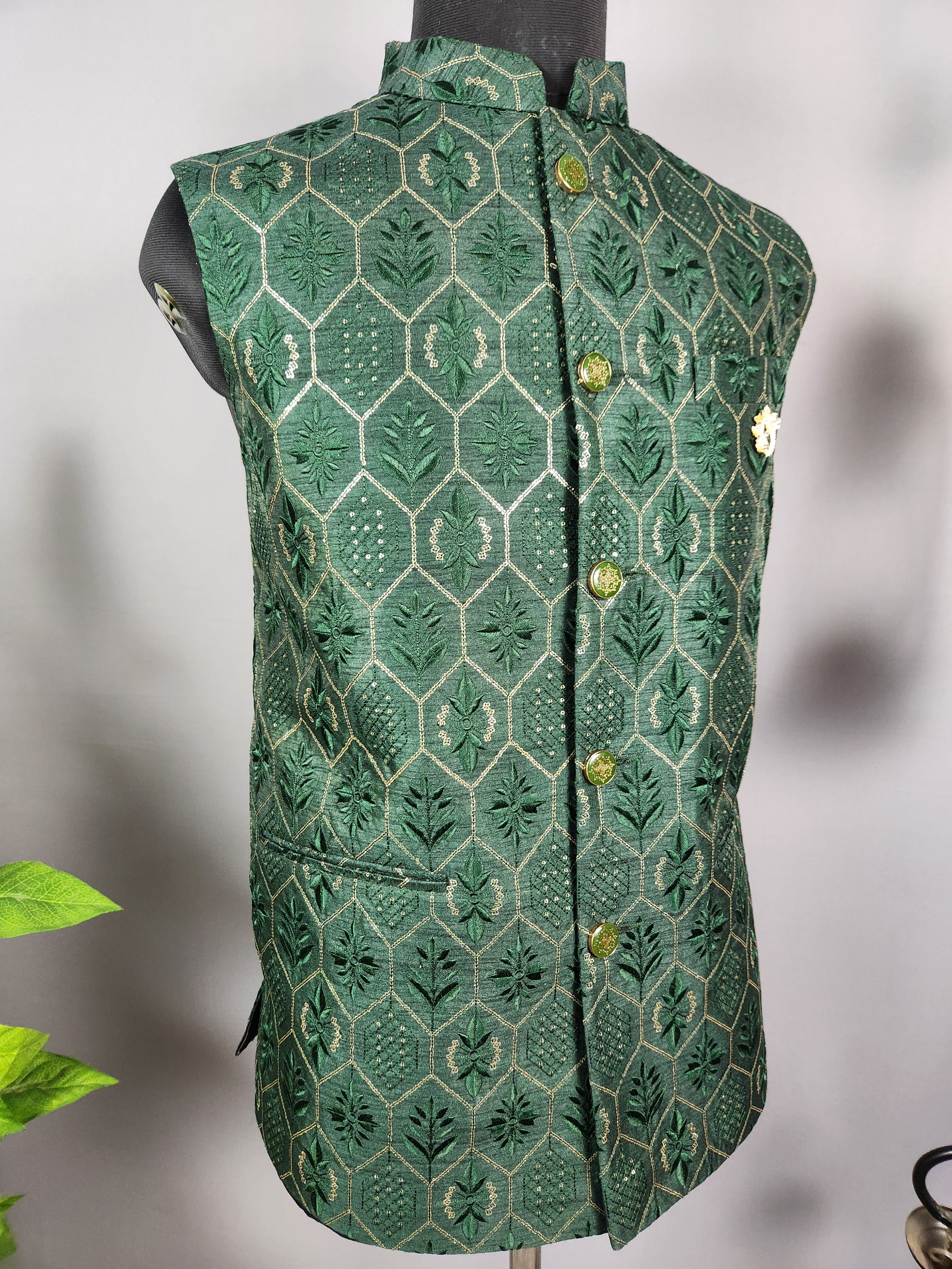 Green Nehru Jacket for Men | Indian Ethnic Waistcoat for Weddings & Celebrations