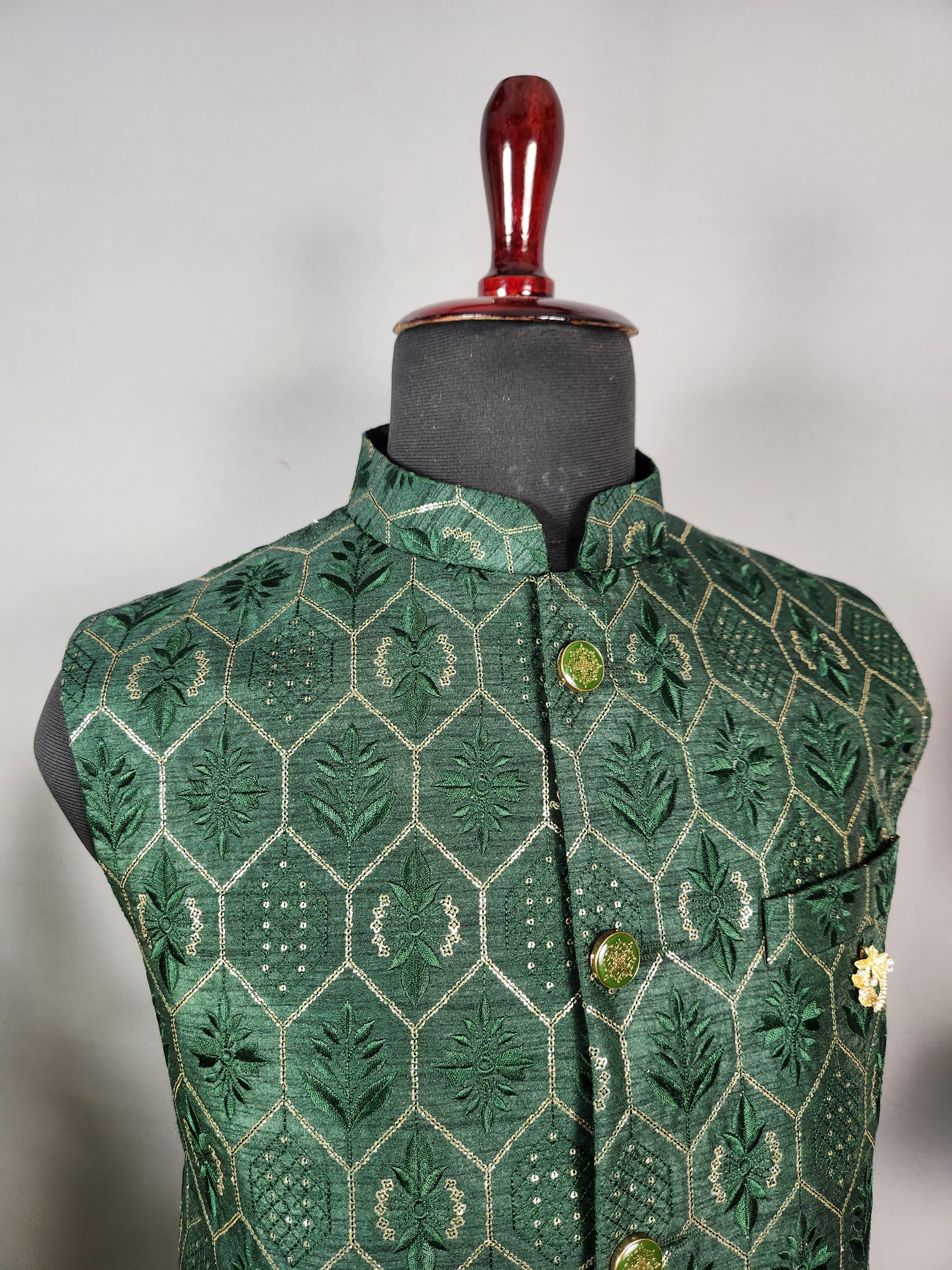 Green Nehru Jacket for Men | Indian Ethnic Waistcoat for Weddings & Celebrations