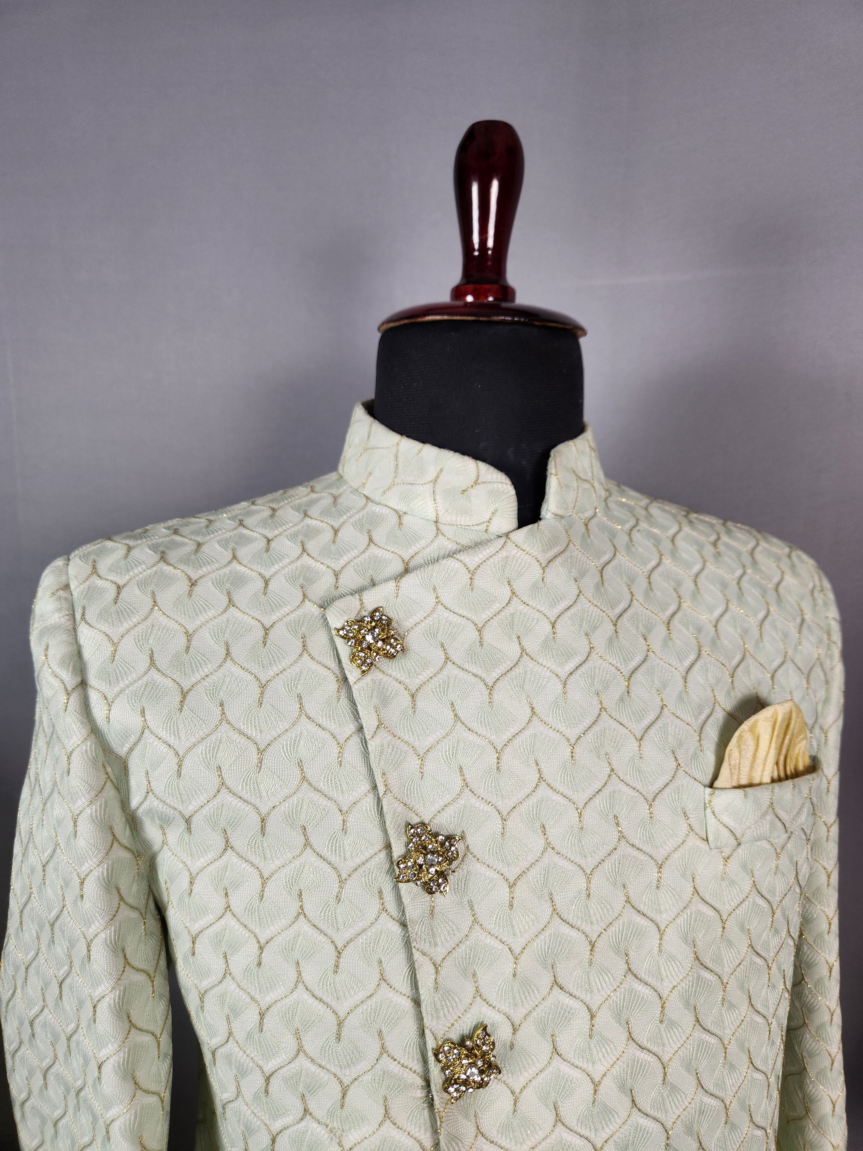 Green Indo-Western Sherwani for Groom  -   Indian Wedding Outfit for Men