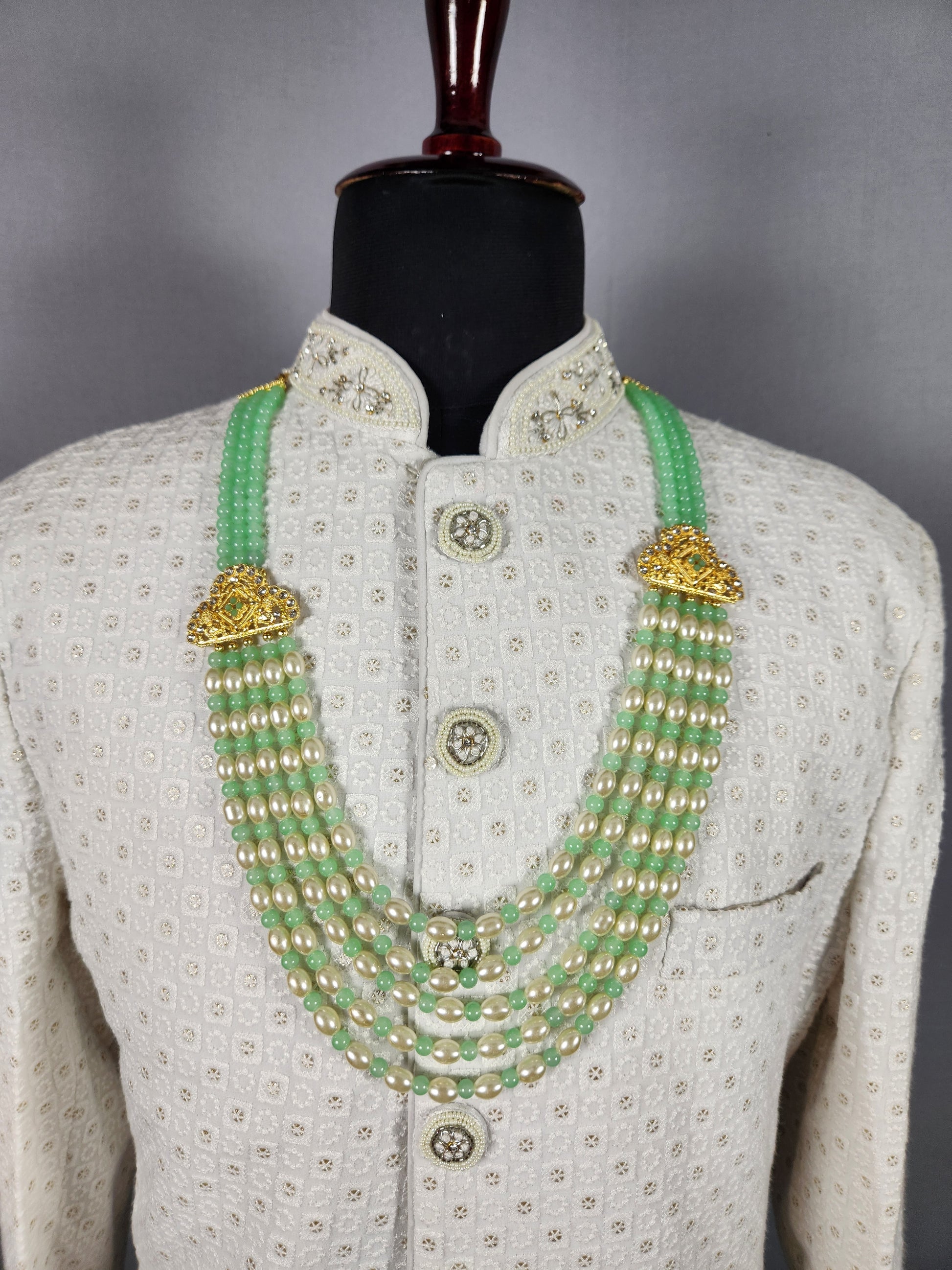 green necklace for groom sherwani