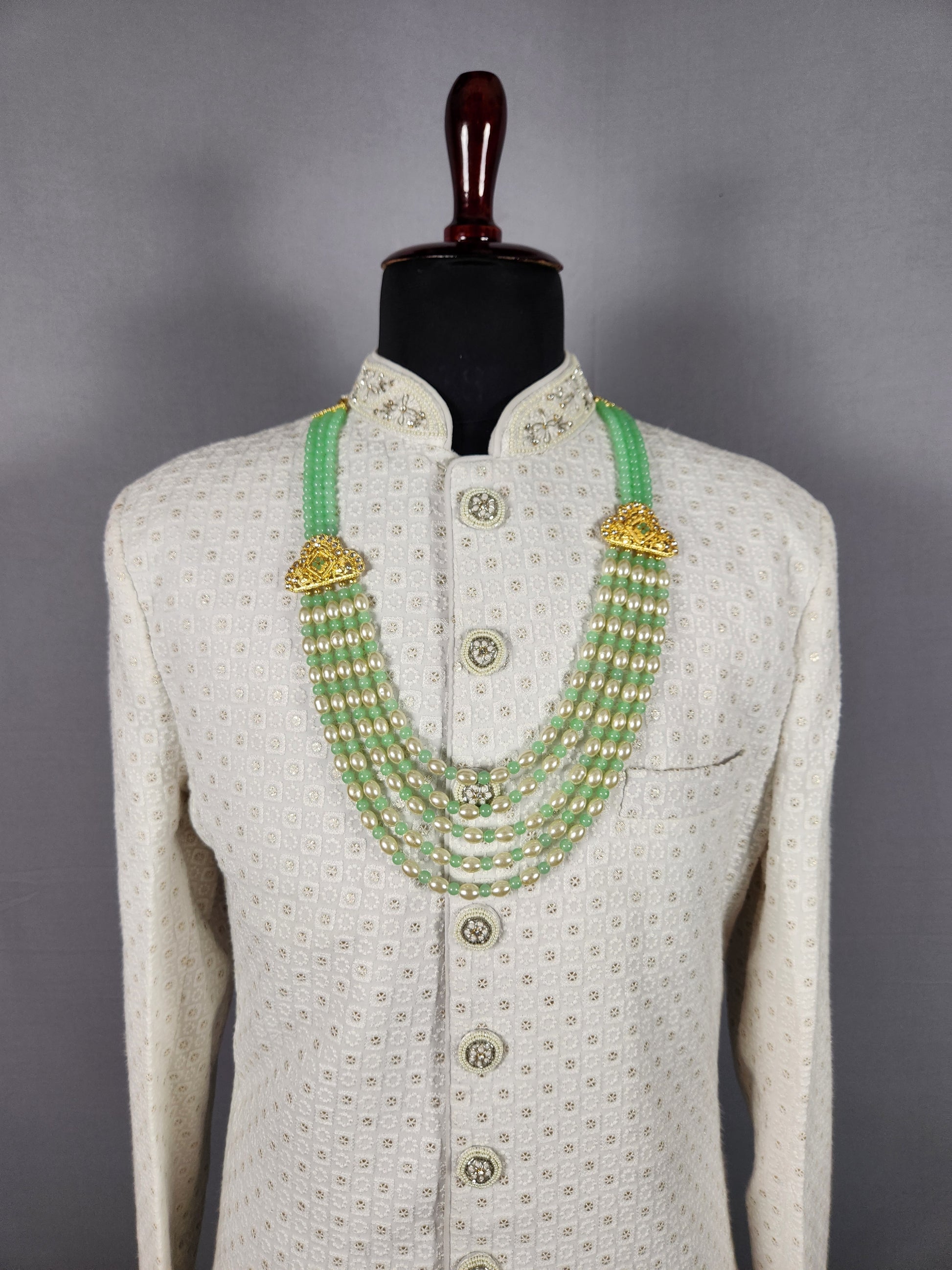green necklace for groom sherwani
