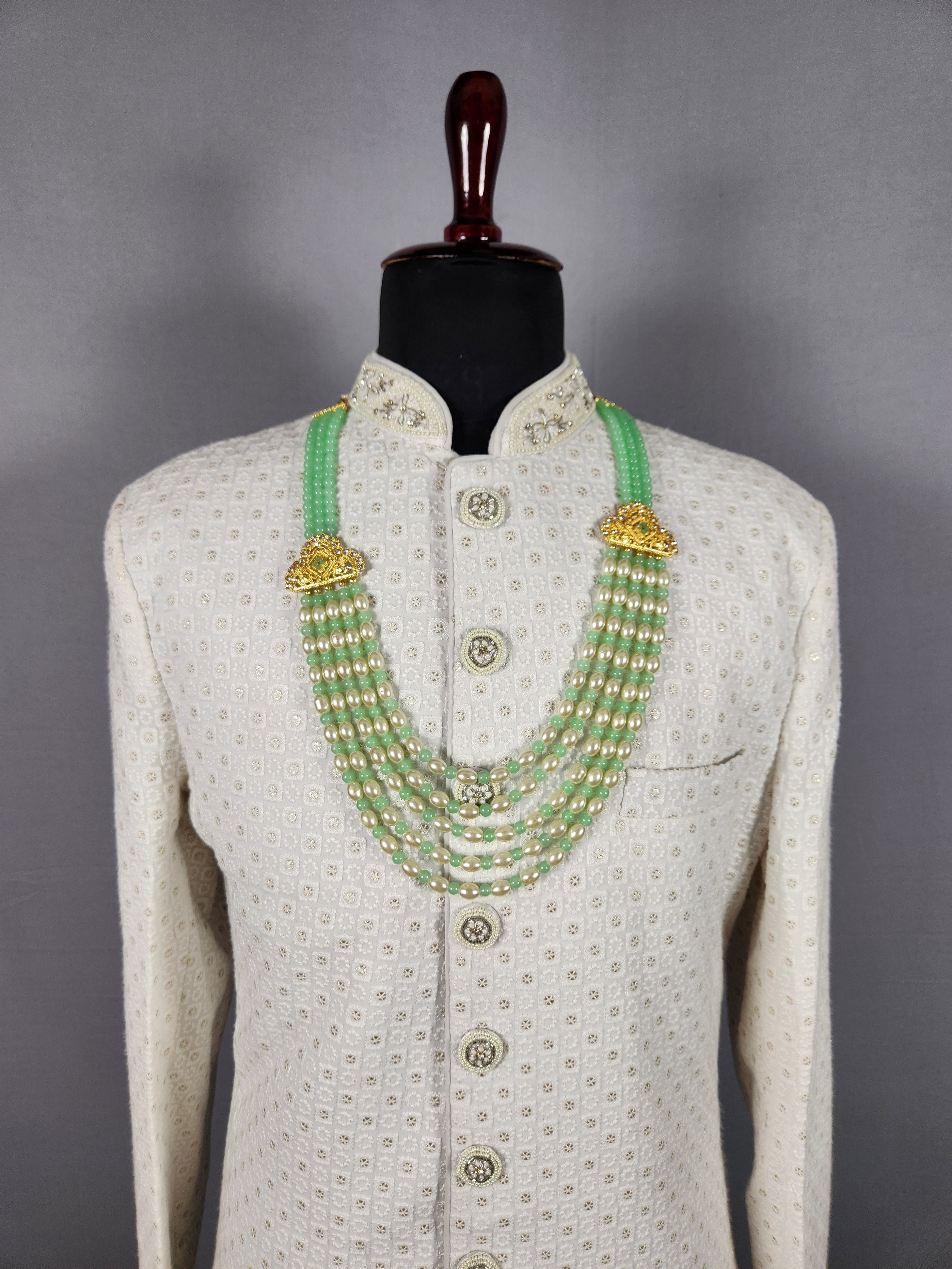green necklace for groom sherwani