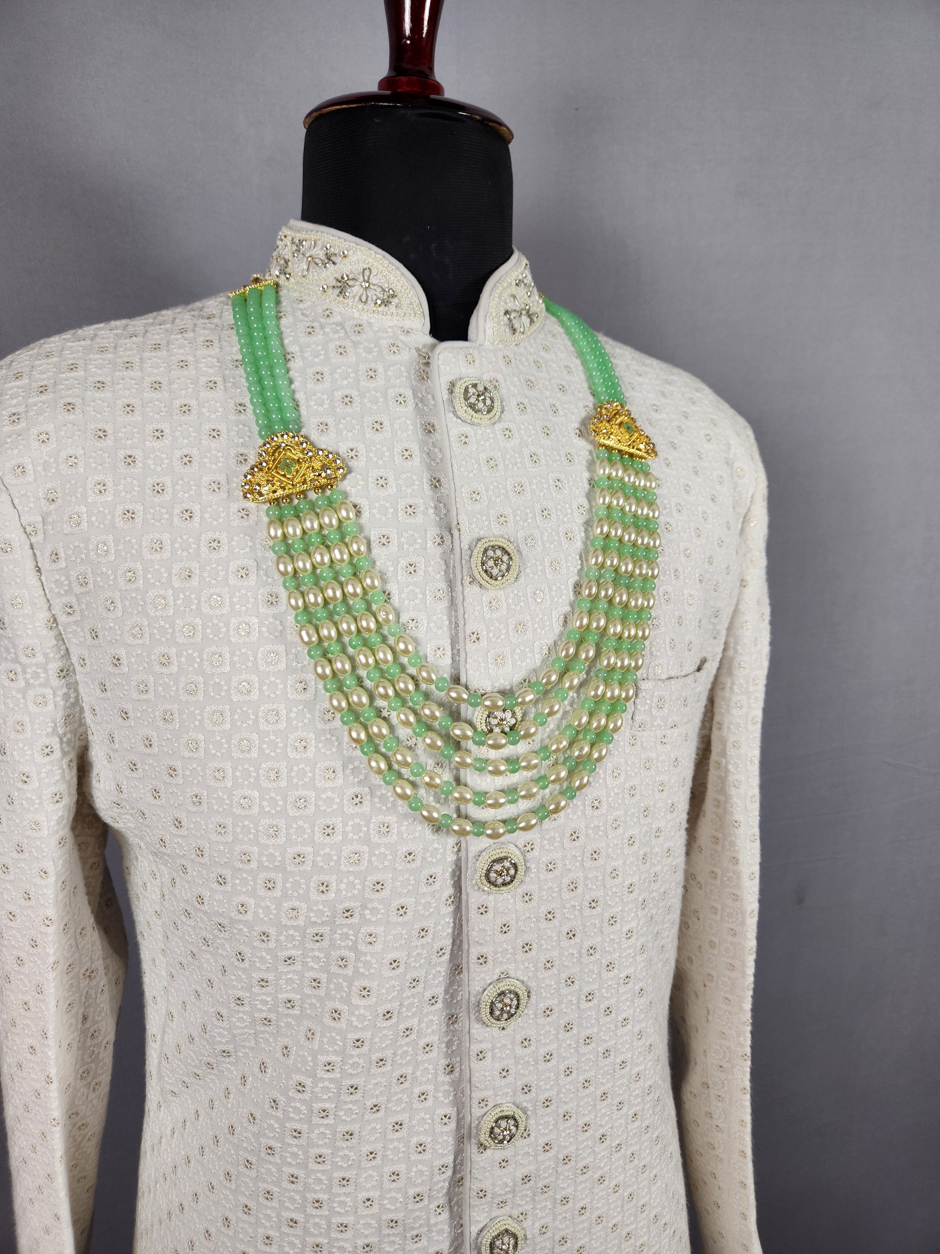 green necklace for groom sherwani