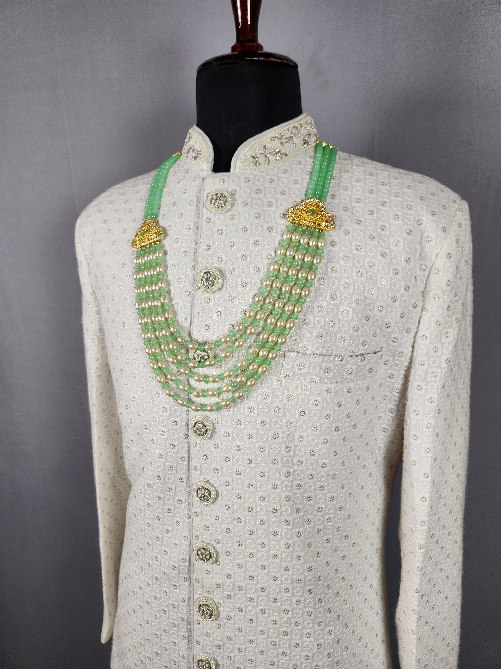 green necklace for groom sherwani