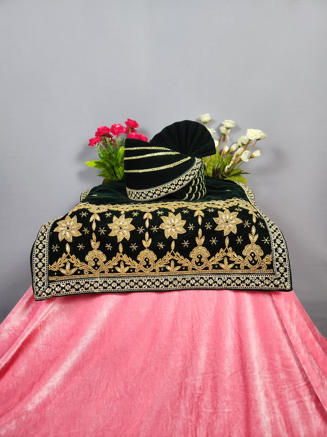 Green Groom Turban Shawl Set