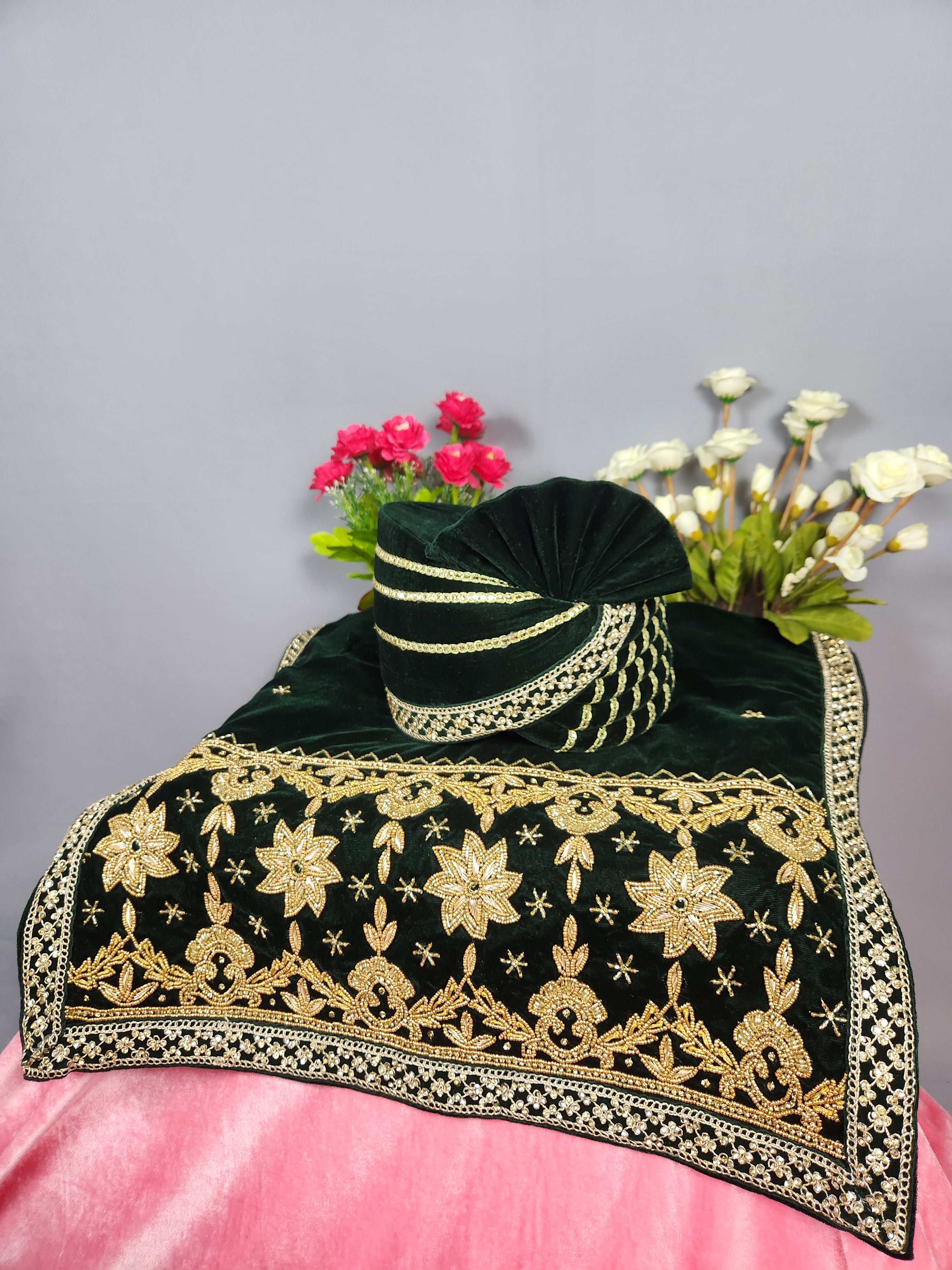 Green Groom Turban Shawl Set