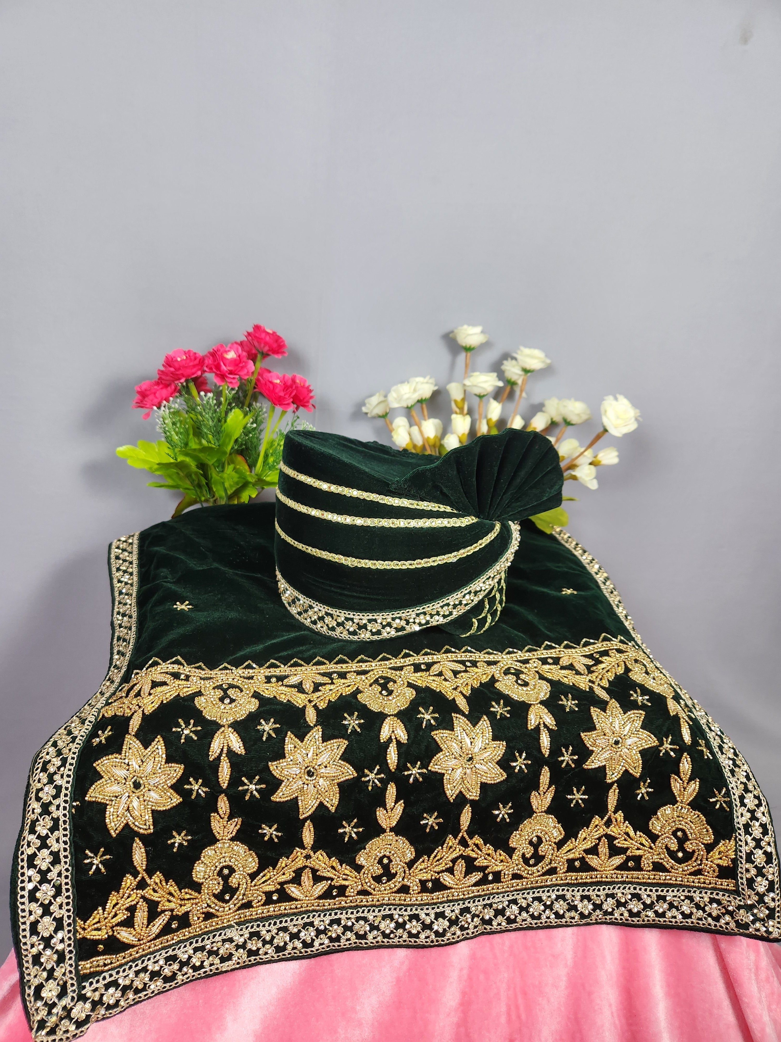 Green Groom Turban Shawl Set