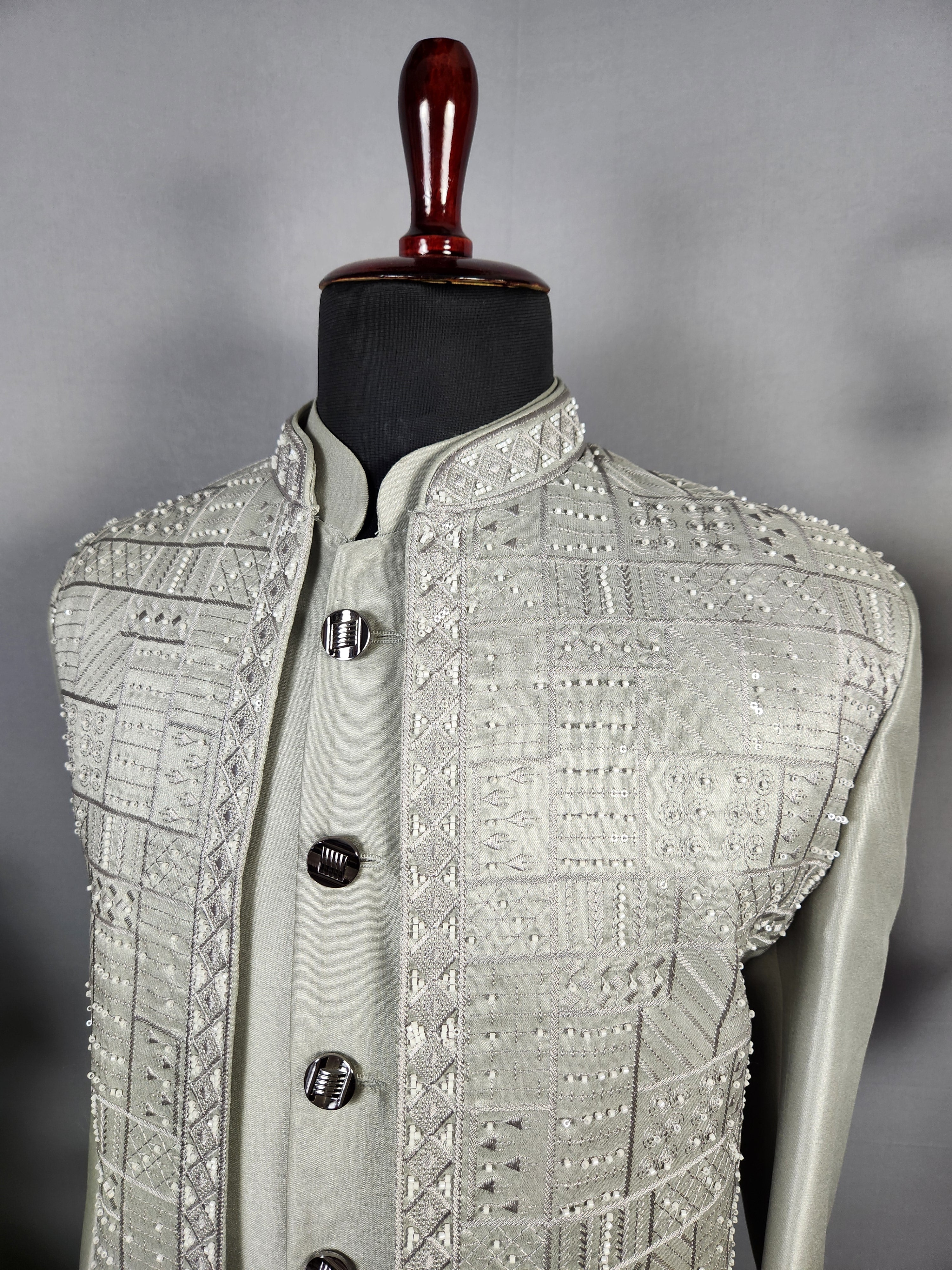 Gray Indo-Western Sherwani for Groom  -   Indian Wedding Outfit for Men