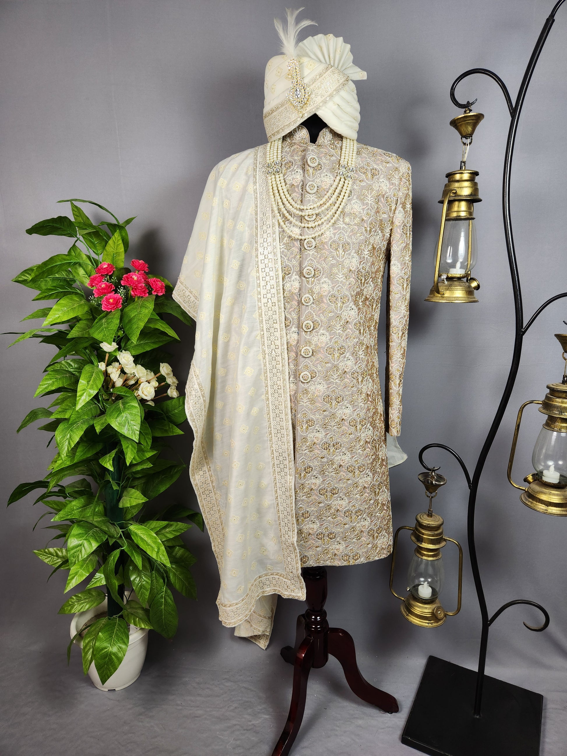 Gray Sherwani for Groom  -   Indian Wedding Outfit for Men