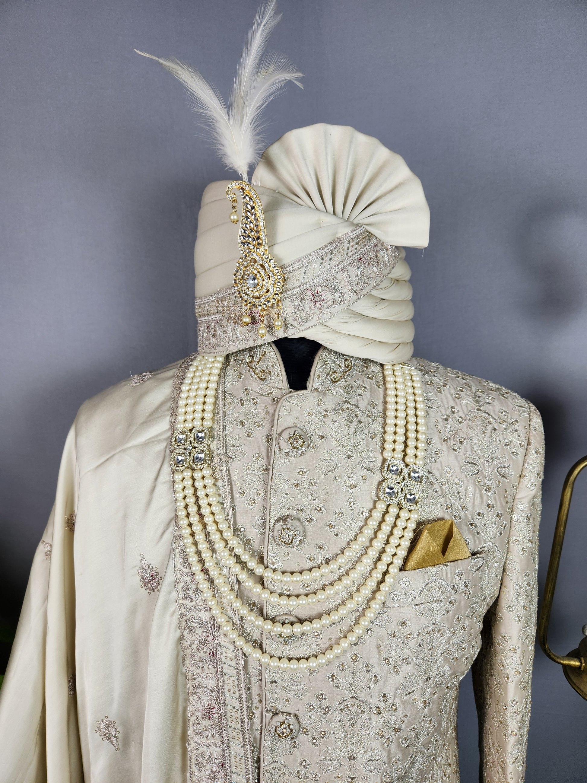 Light Golden Sherwani for Groom  -   Indian Wedding Outfit for Men