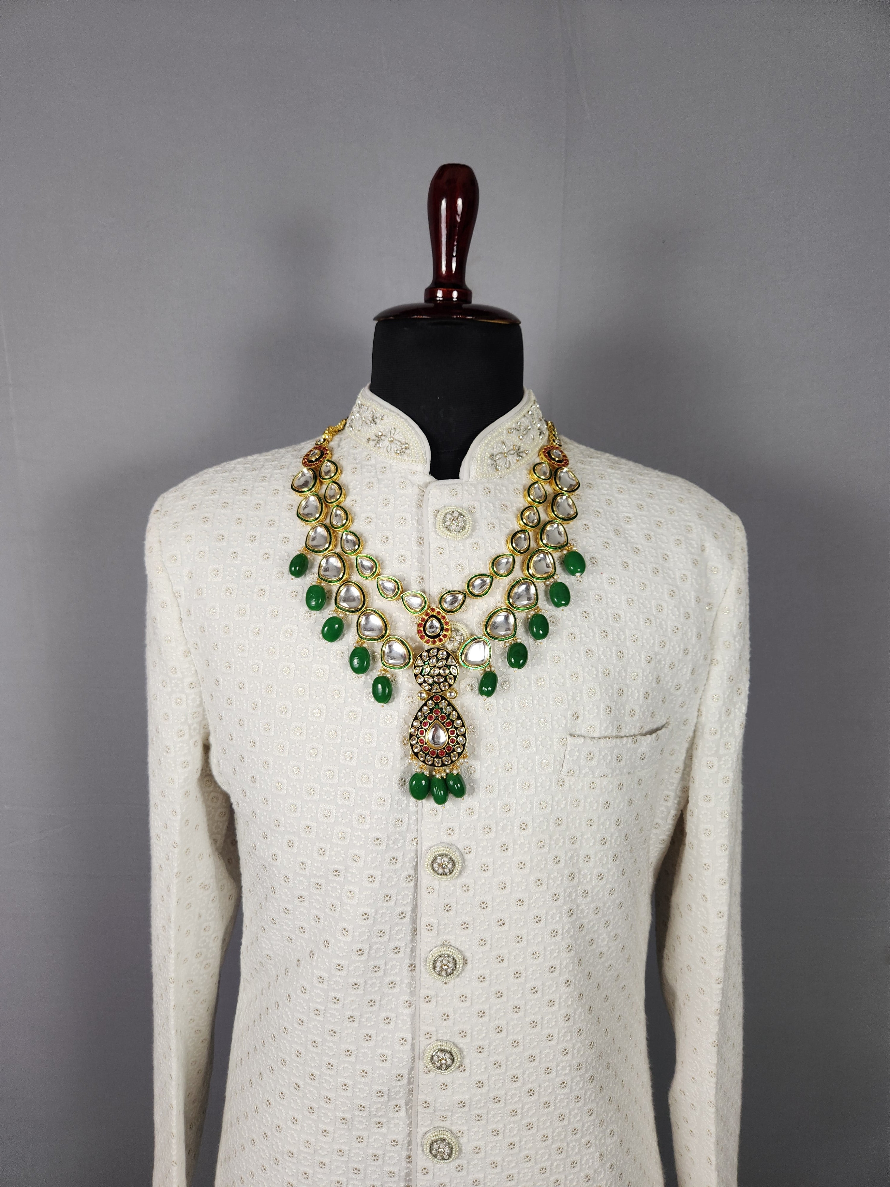 Emerald Kundan Necklace For Groom