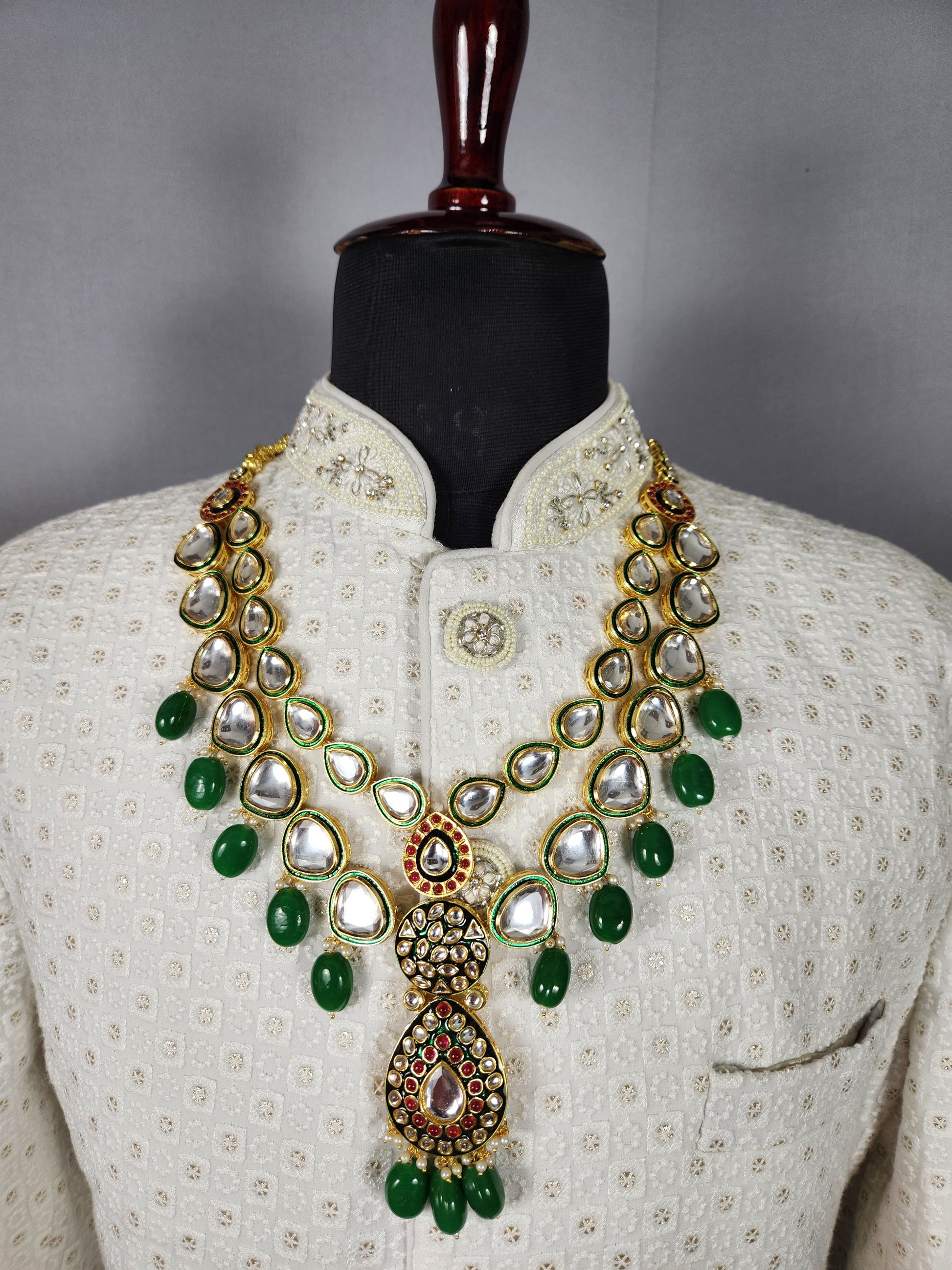 Emerald Kundan Necklace For Groom