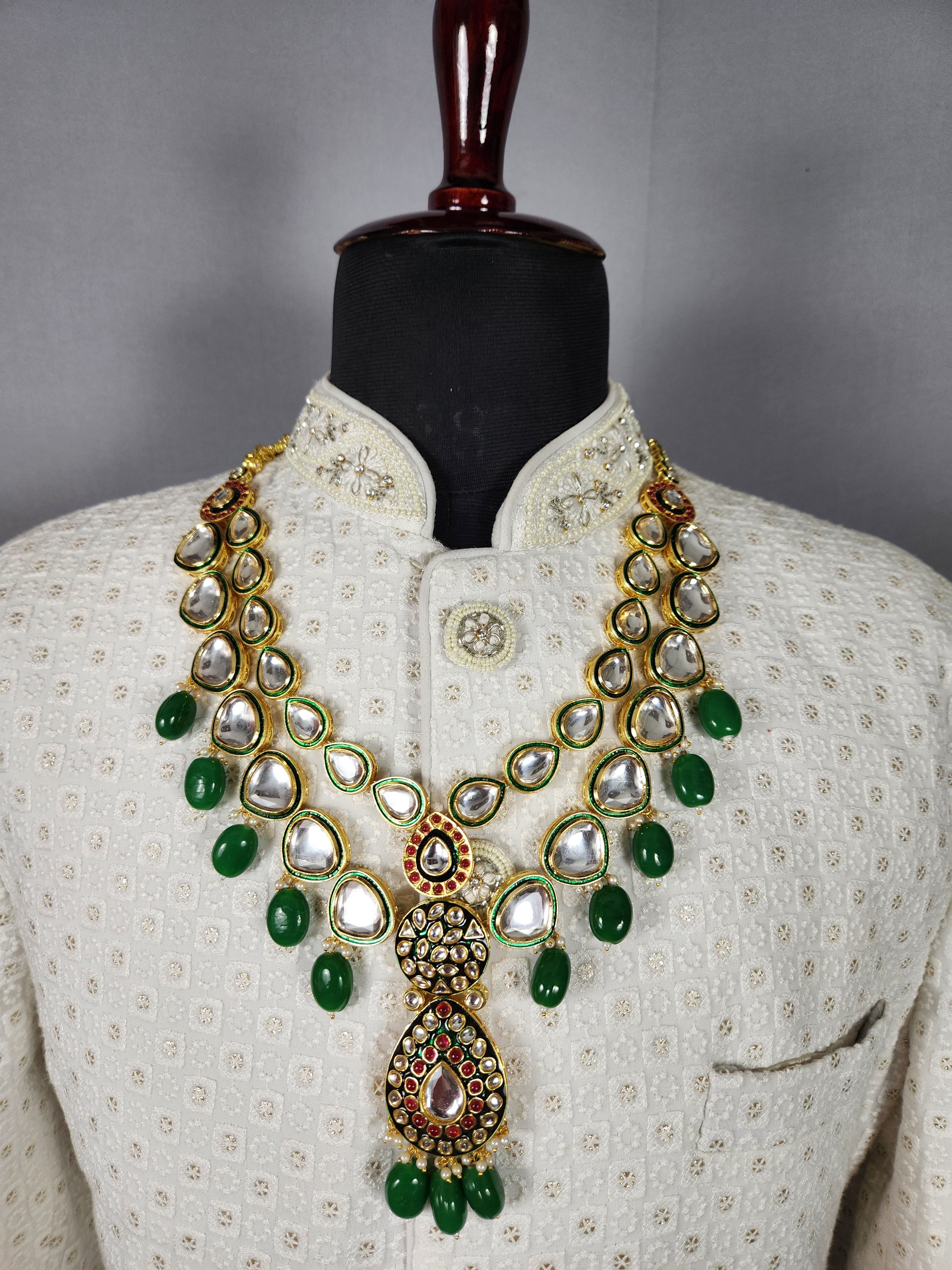 Emerald Kundan Necklace For Groom