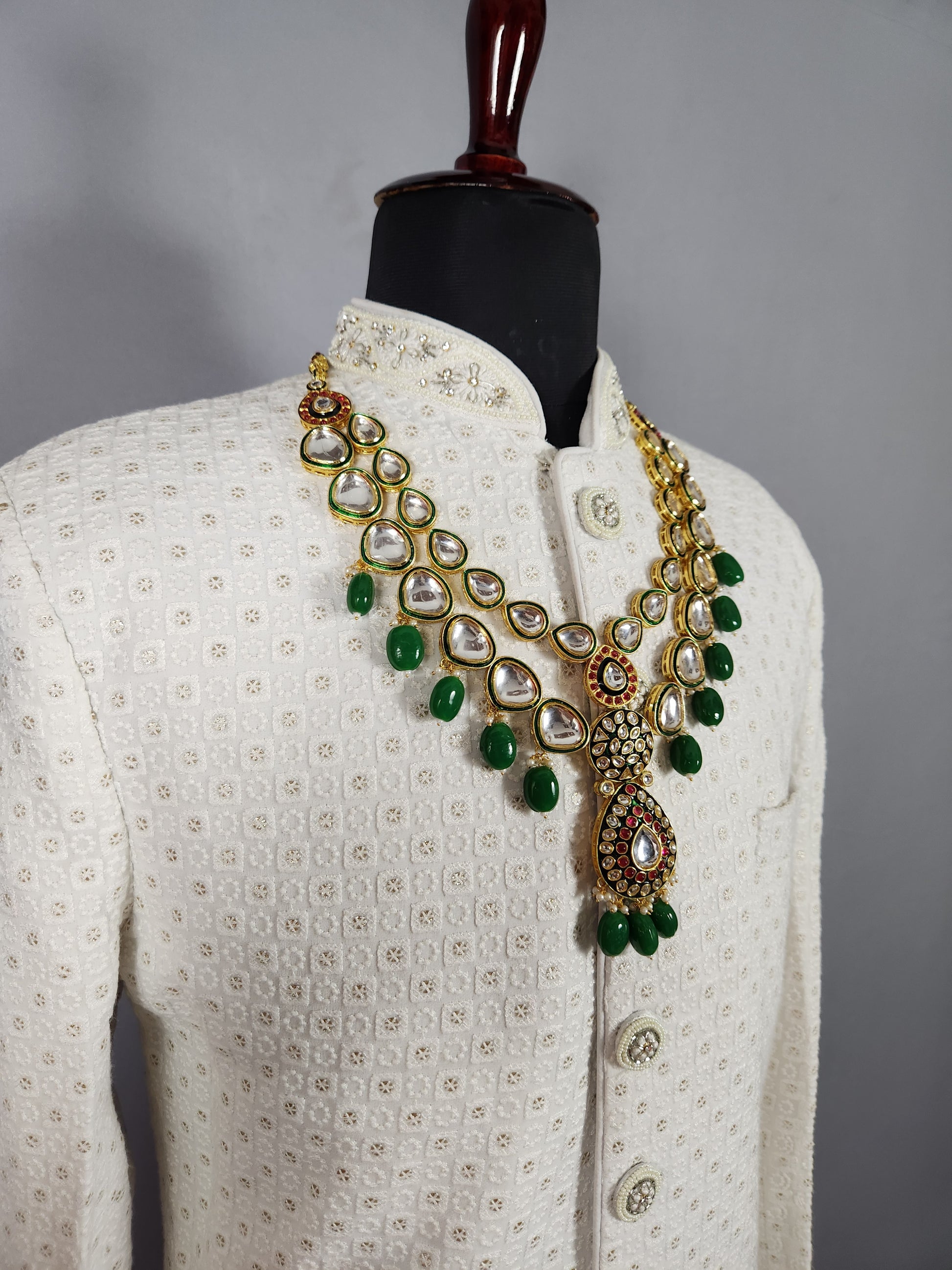 Emerald Kundan Necklace For Groom