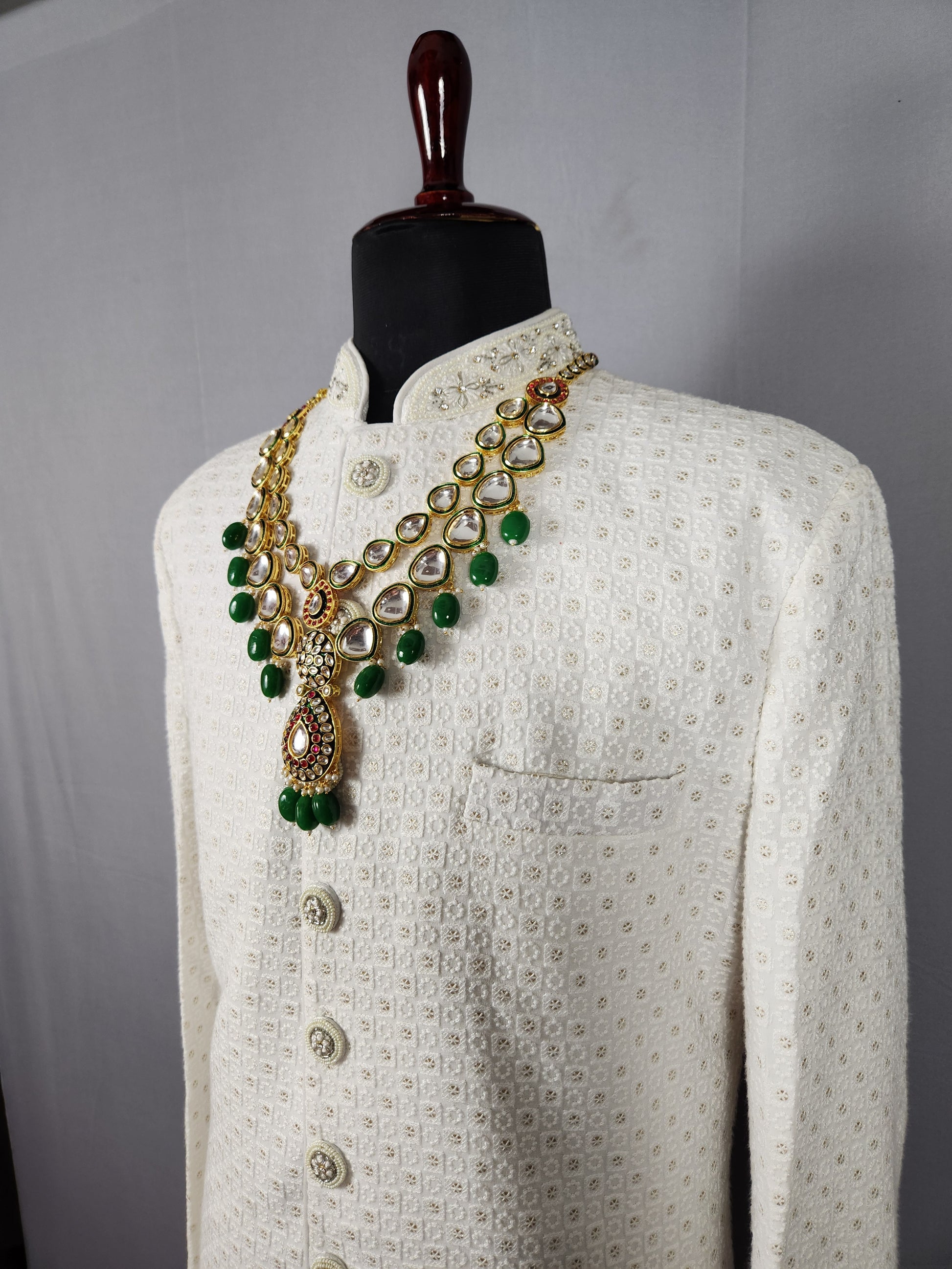 Emerald Kundan Necklace For Groom