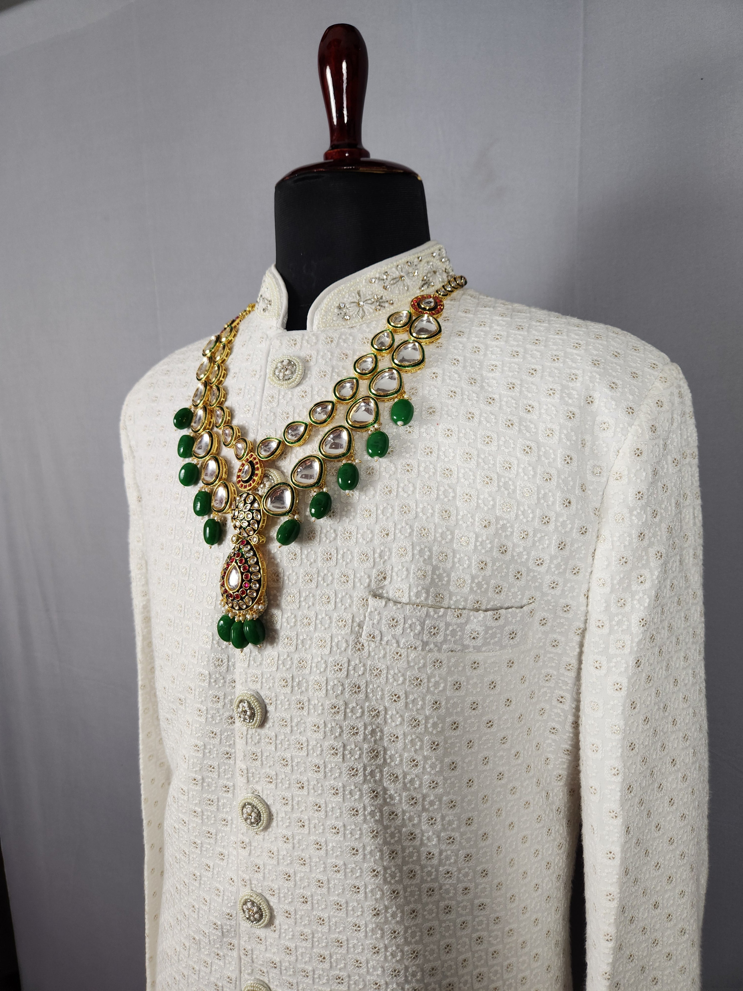 Emerald Kundan Necklace For Groom