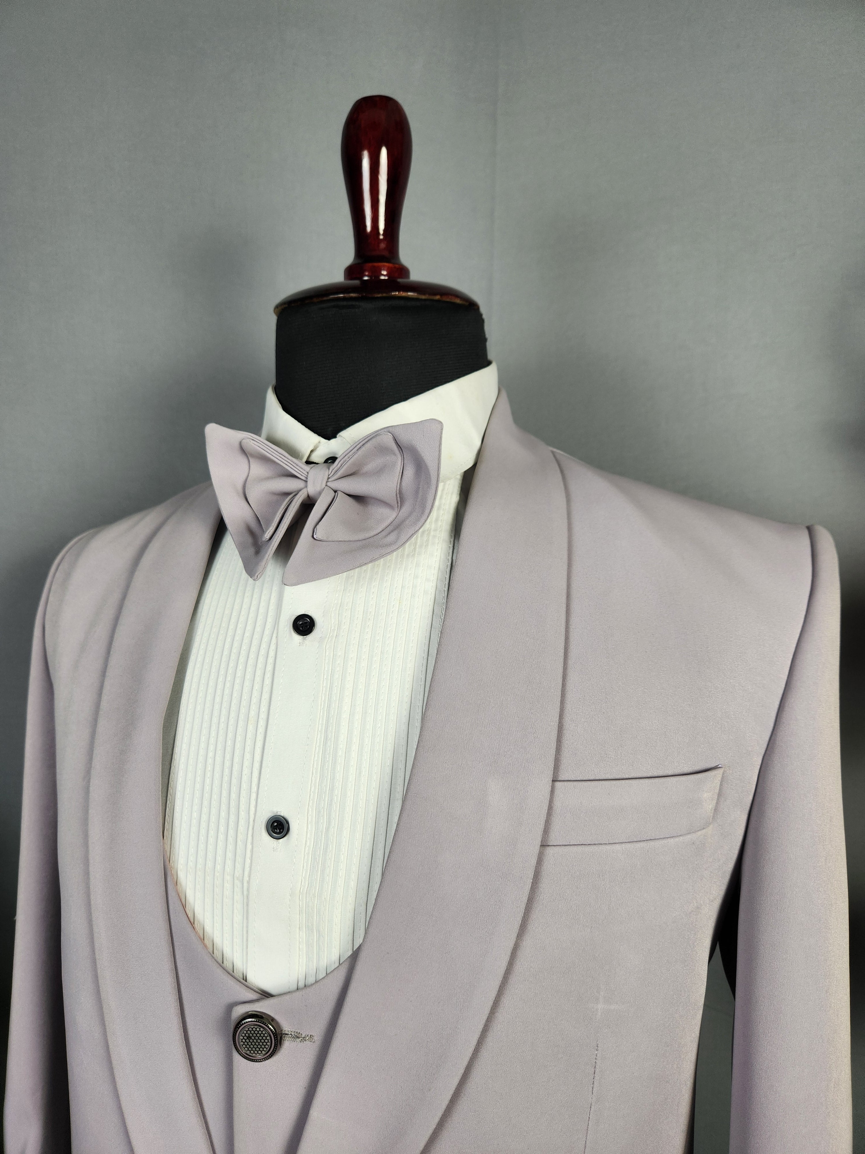 Men's pastel lavender tuxedo suit for Indian groom, perfect for wedding and reception wear