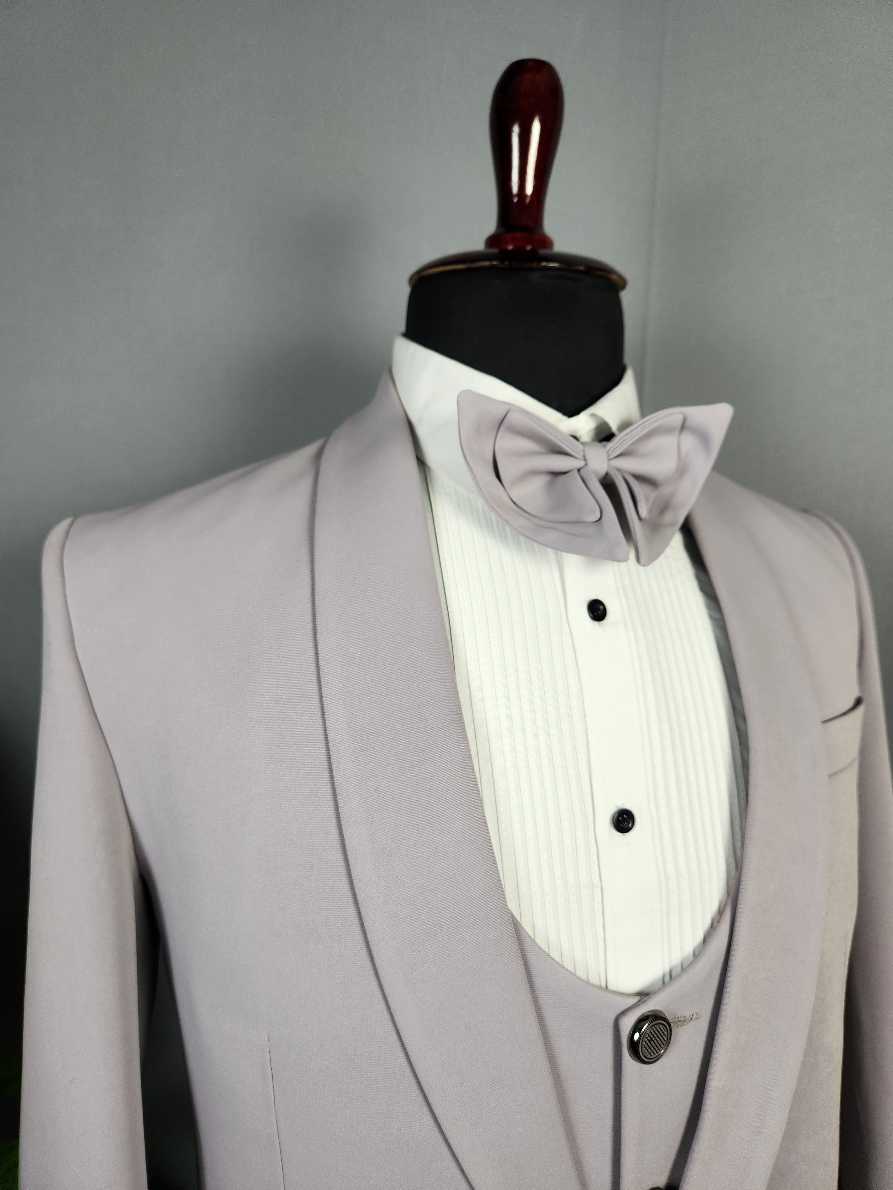 Men's pastel lavender tuxedo suit for Indian groom, perfect for wedding and reception wear