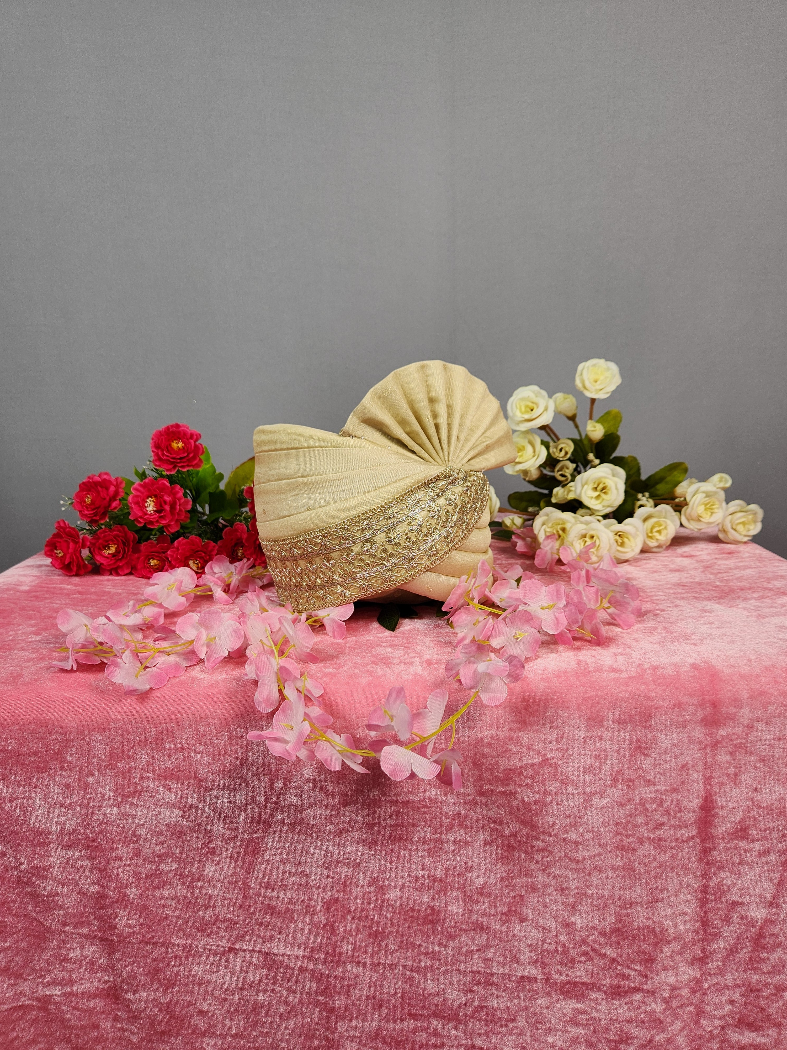 Light Golden Groom Turban Shawl Set