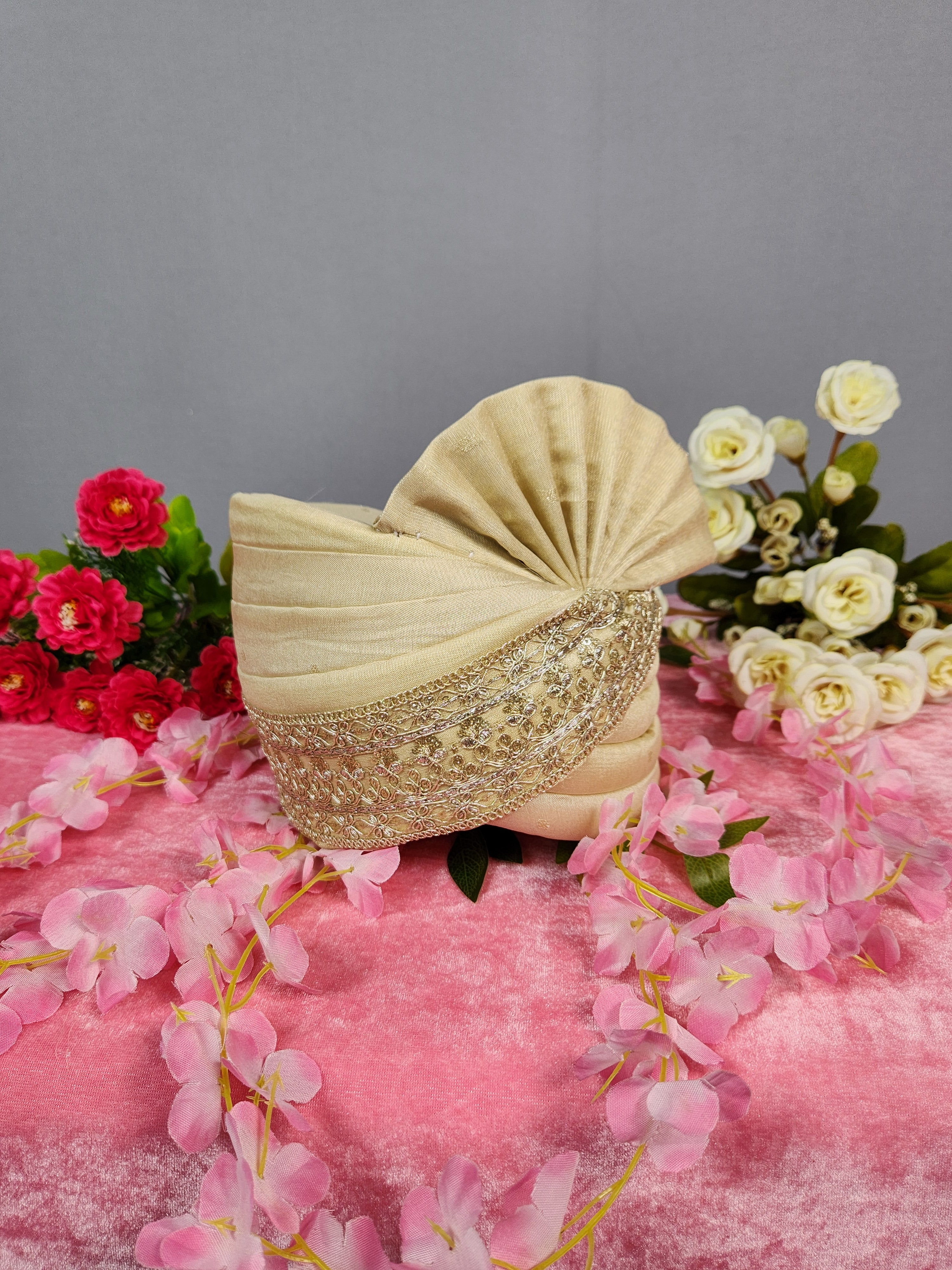 Light Golden Groom Turban Shawl Set