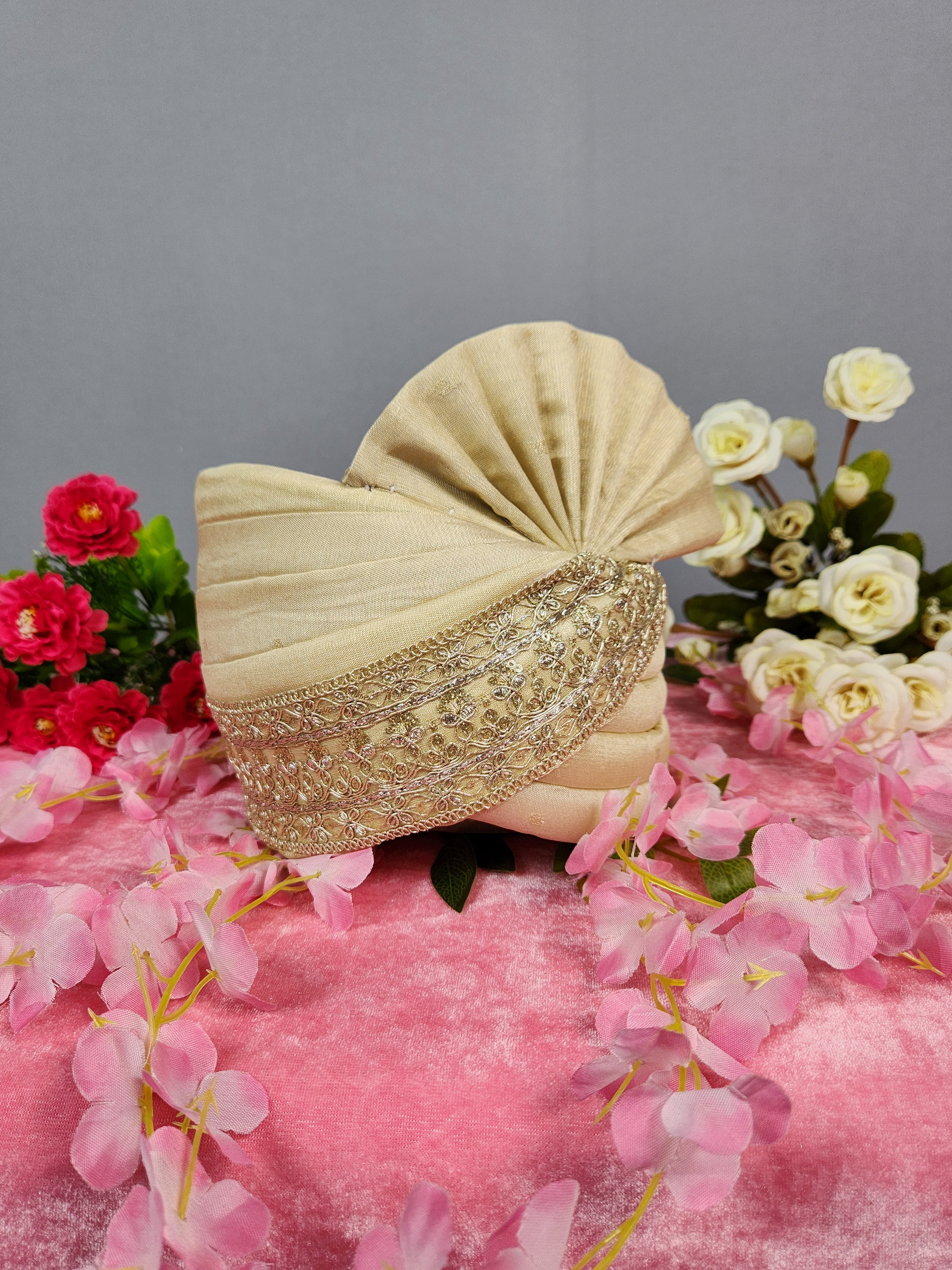 Light Golden Groom Turban Shawl Set