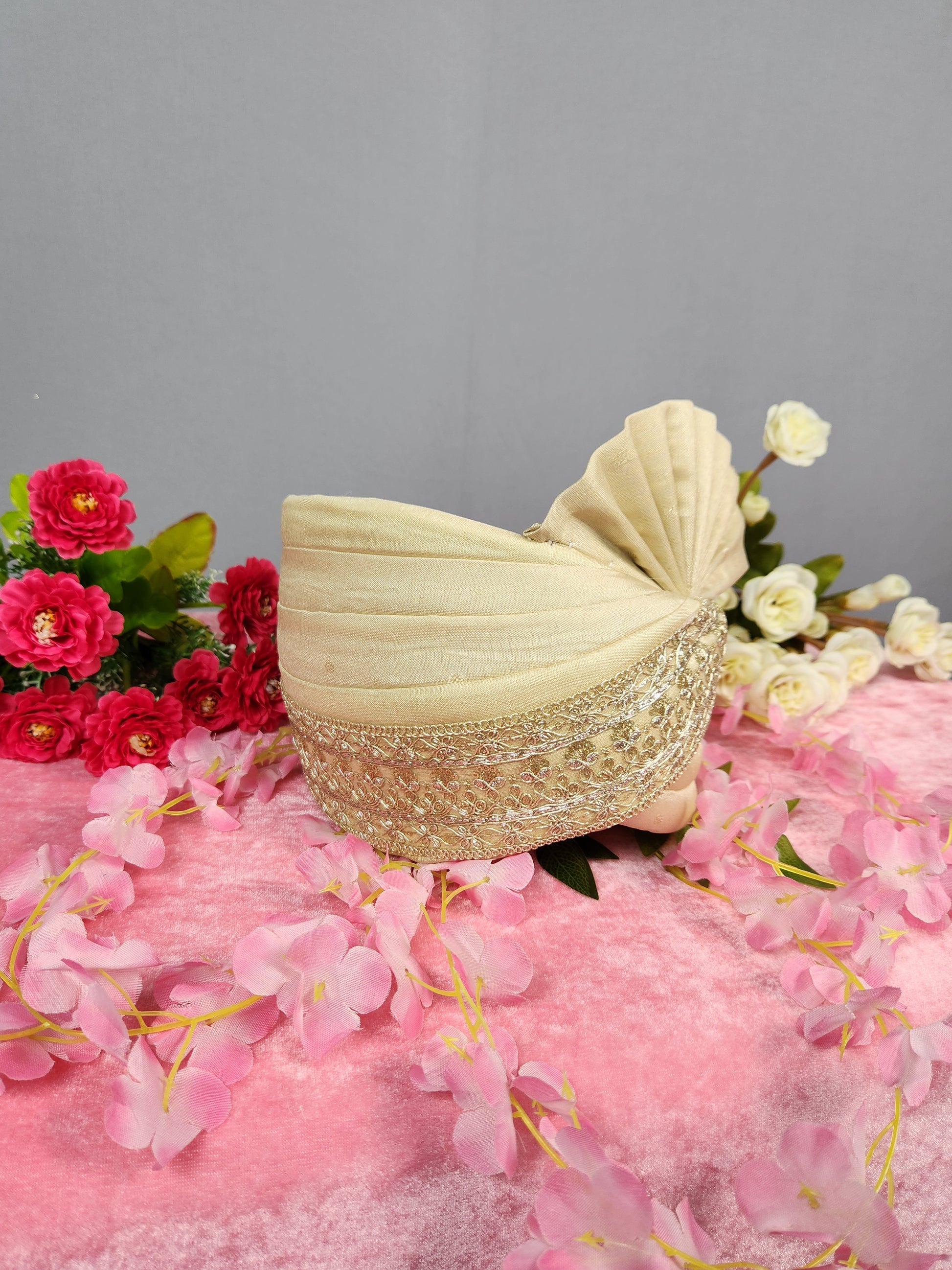 Light Golden Groom Turban Shawl Set