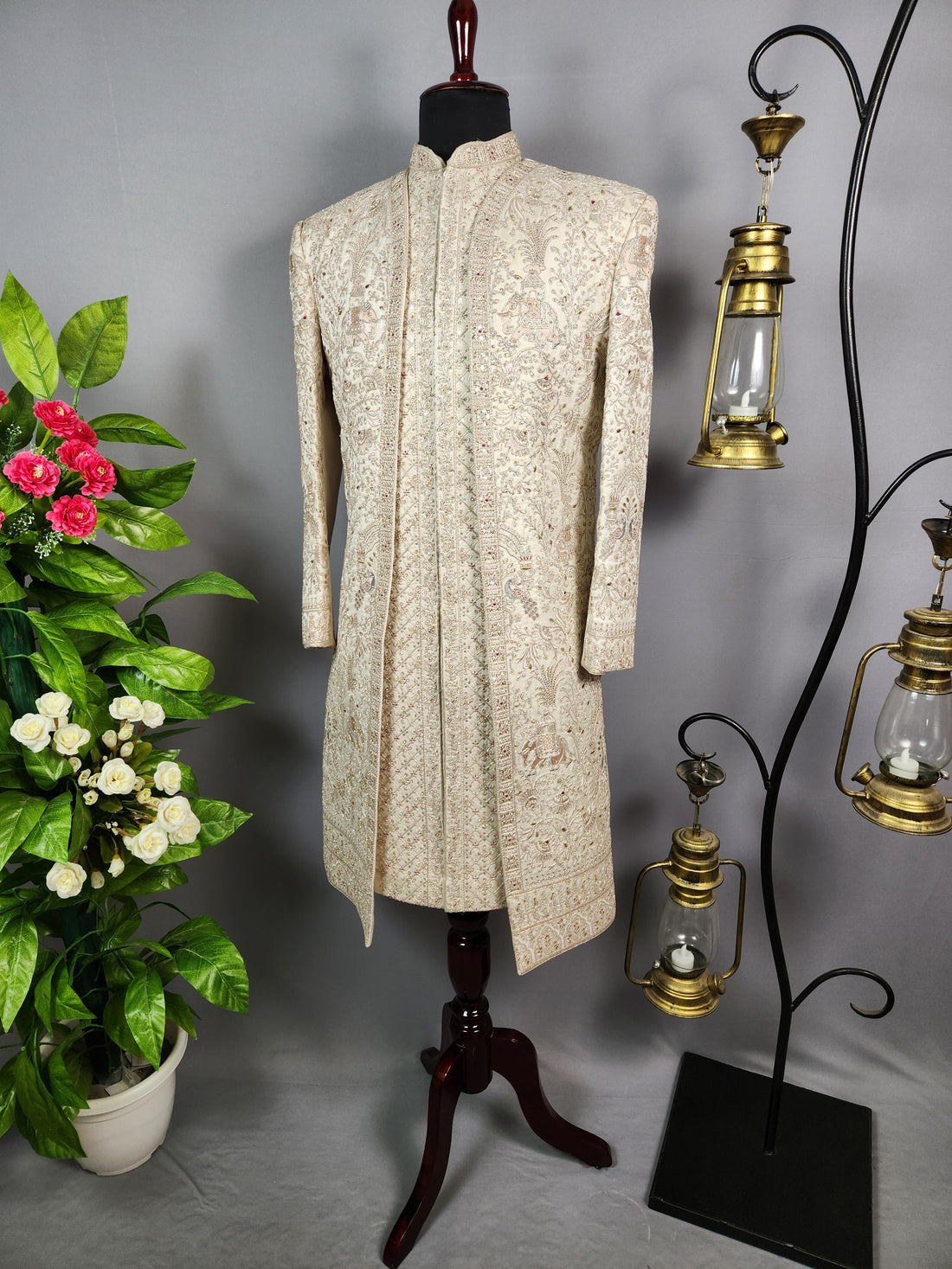 Light Golden Sherwani for Groom  -   Indian Wedding Outfit for Men
