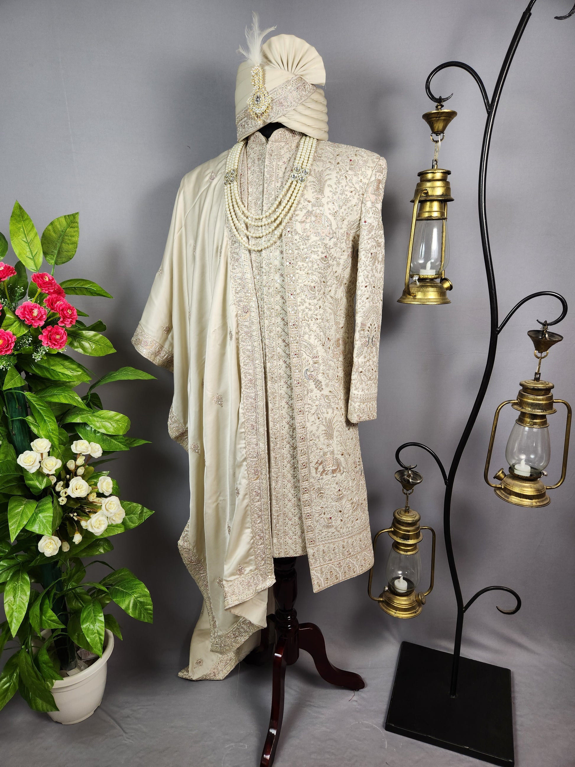 Light Golden Sherwani for Groom  -   Indian Wedding Outfit for Men