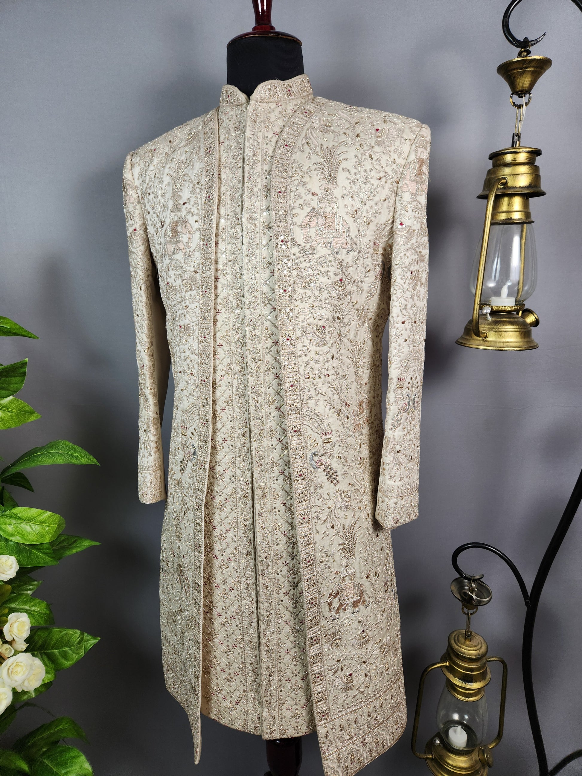 Light Golden Sherwani for Groom  -   Indian Wedding Outfit for Men