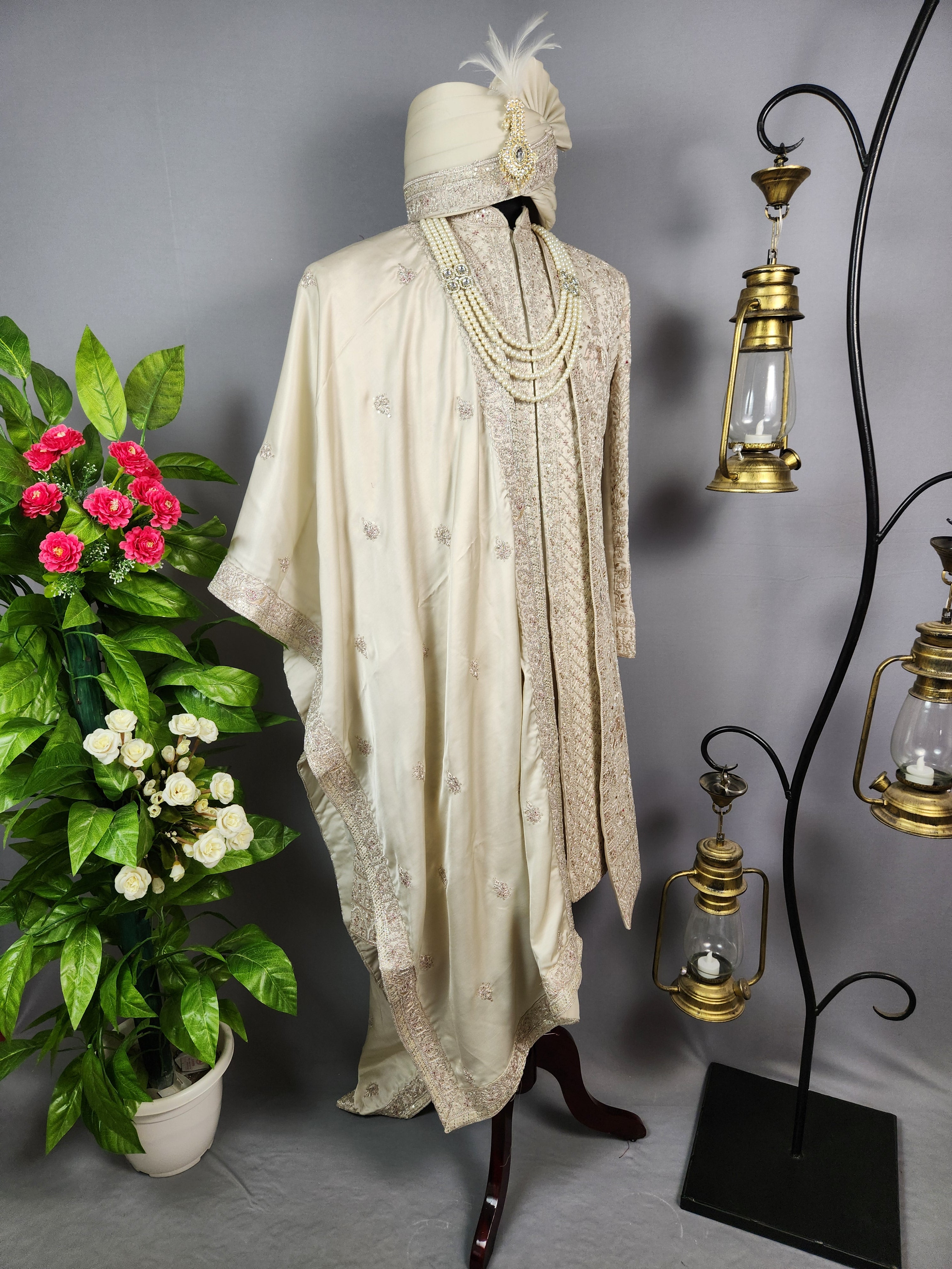 Light Golden Sherwani for Groom  -   Indian Wedding Outfit for Men