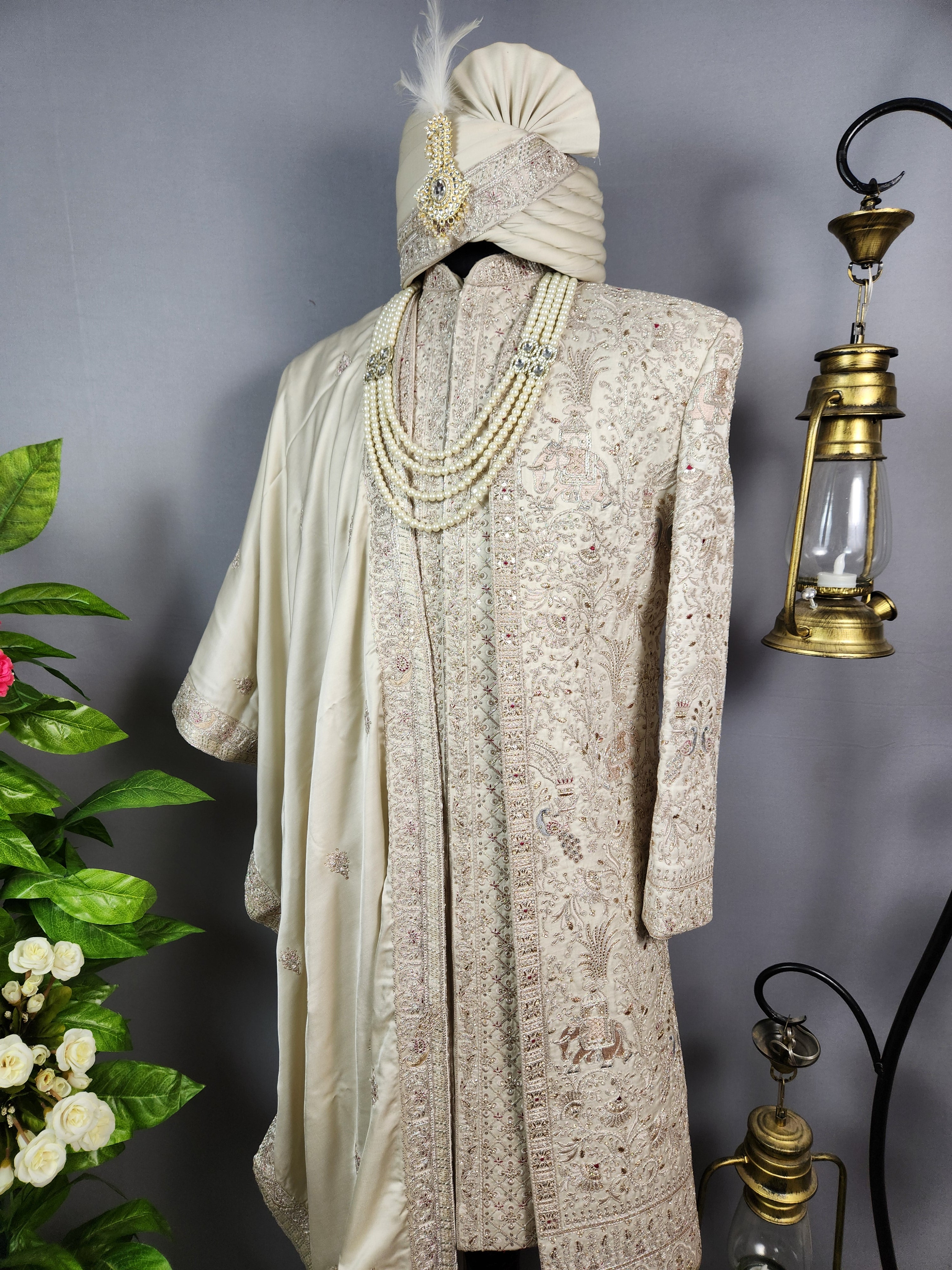 Light Golden Sherwani for Groom  -   Indian Wedding Outfit for Men