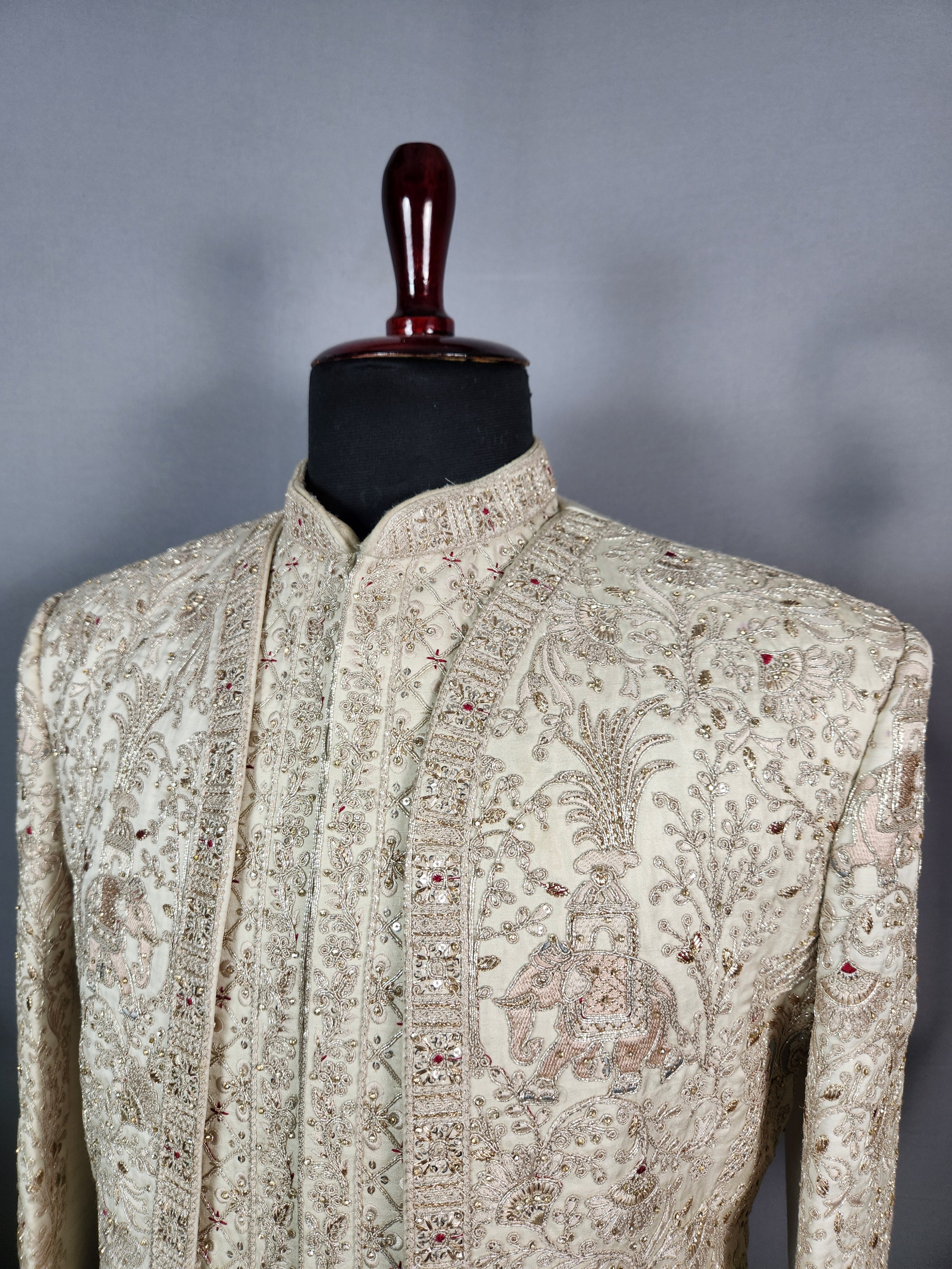 Light Golden Sherwani for Groom  -   Indian Wedding Outfit for Men