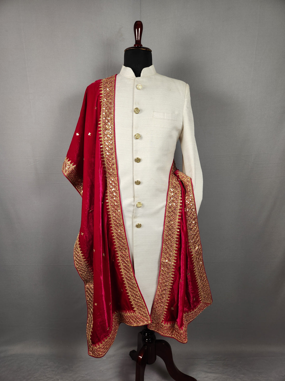 Magenta Groom Shawl - Gold Embroidered Wedding Shawl