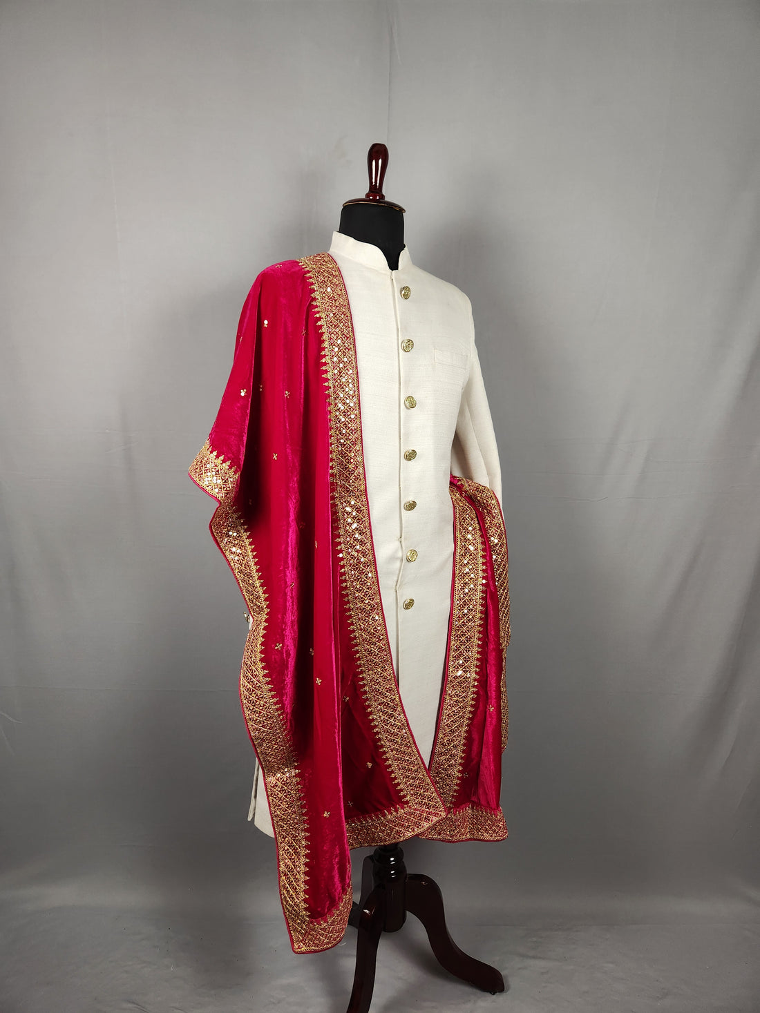 Magenta Groom Shawl - Gold Embroidered Wedding Shawl