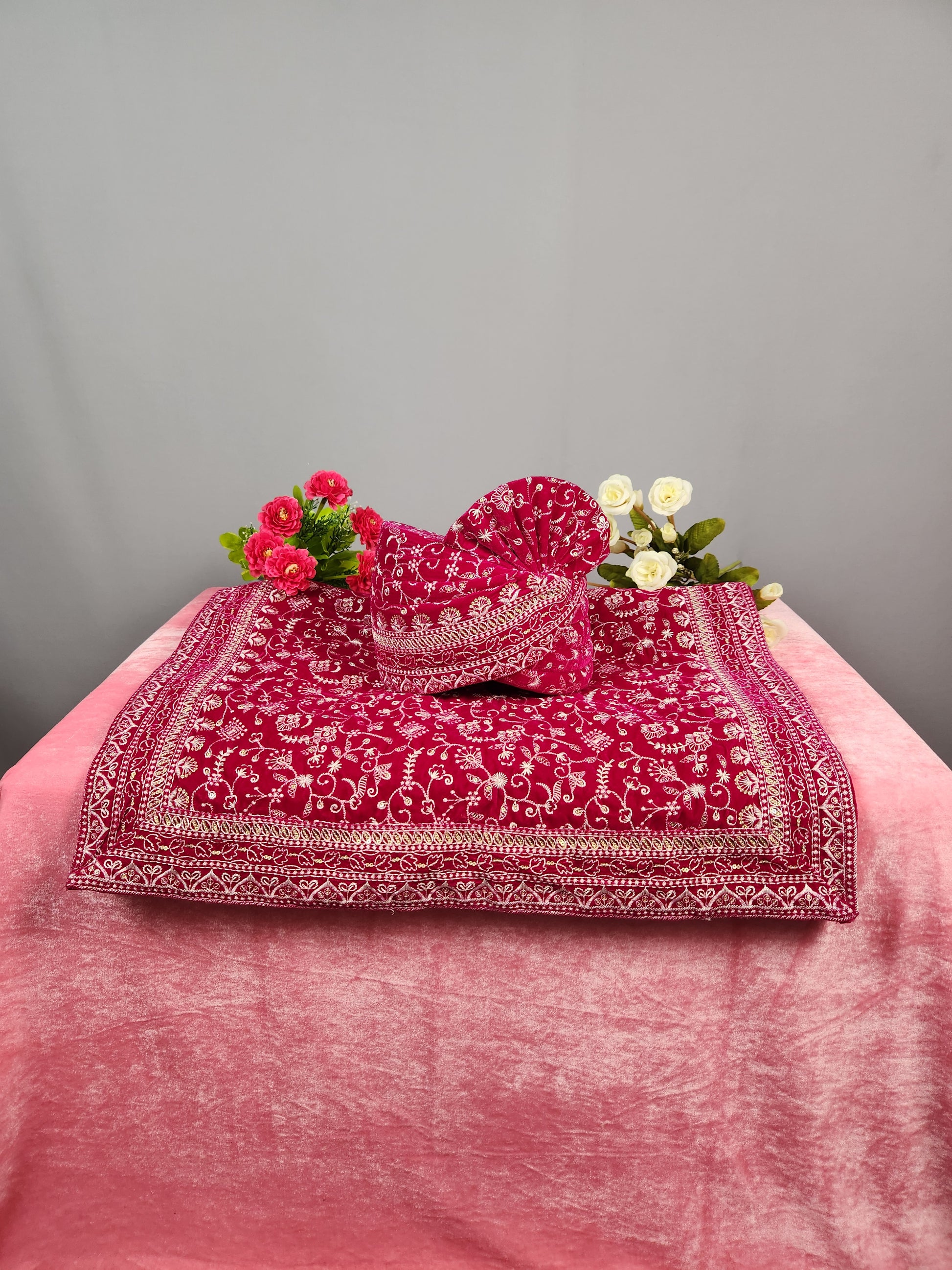 Magenta Groom Turban Shawl Set