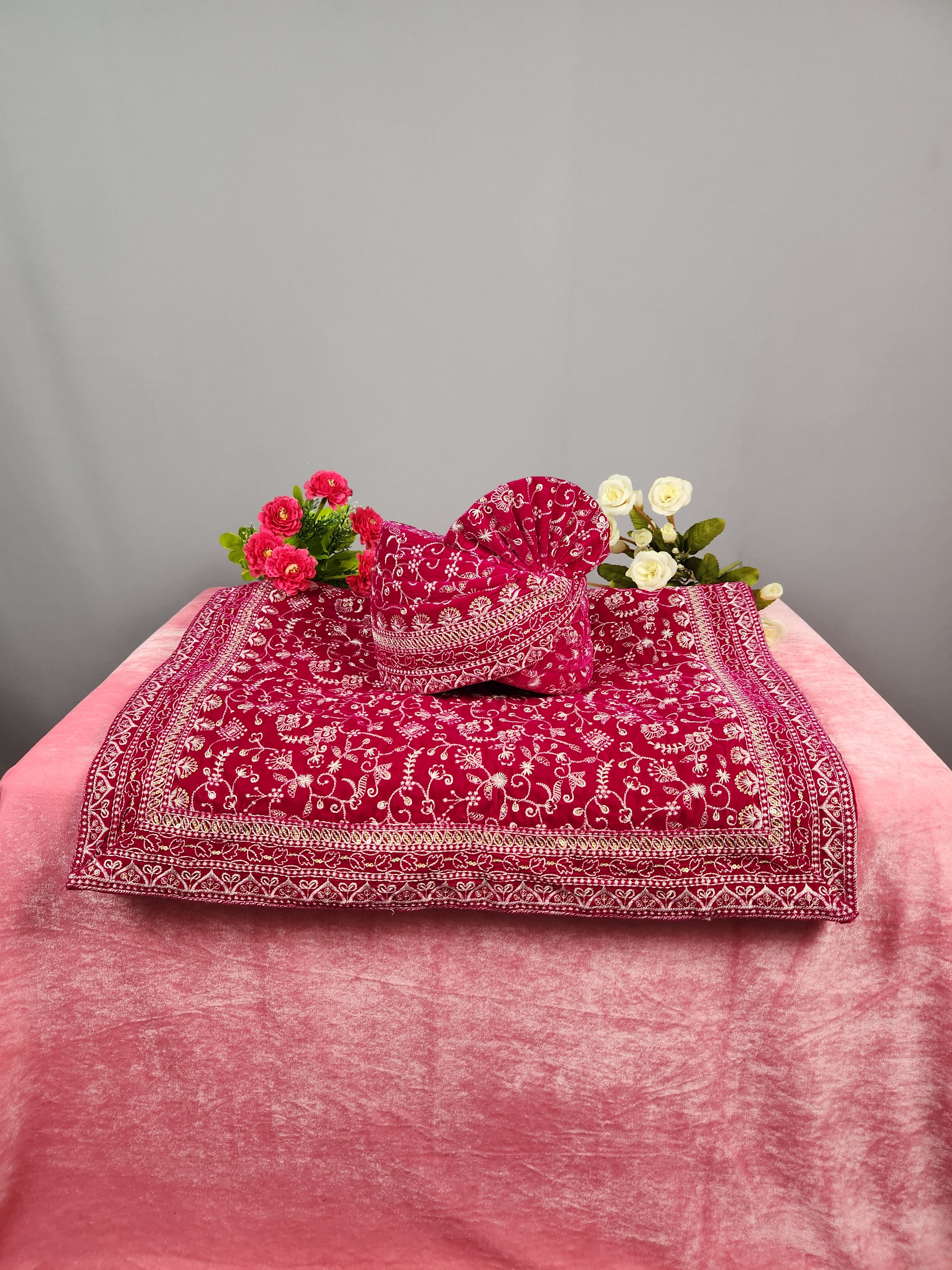 Magenta Groom Turban Shawl Set