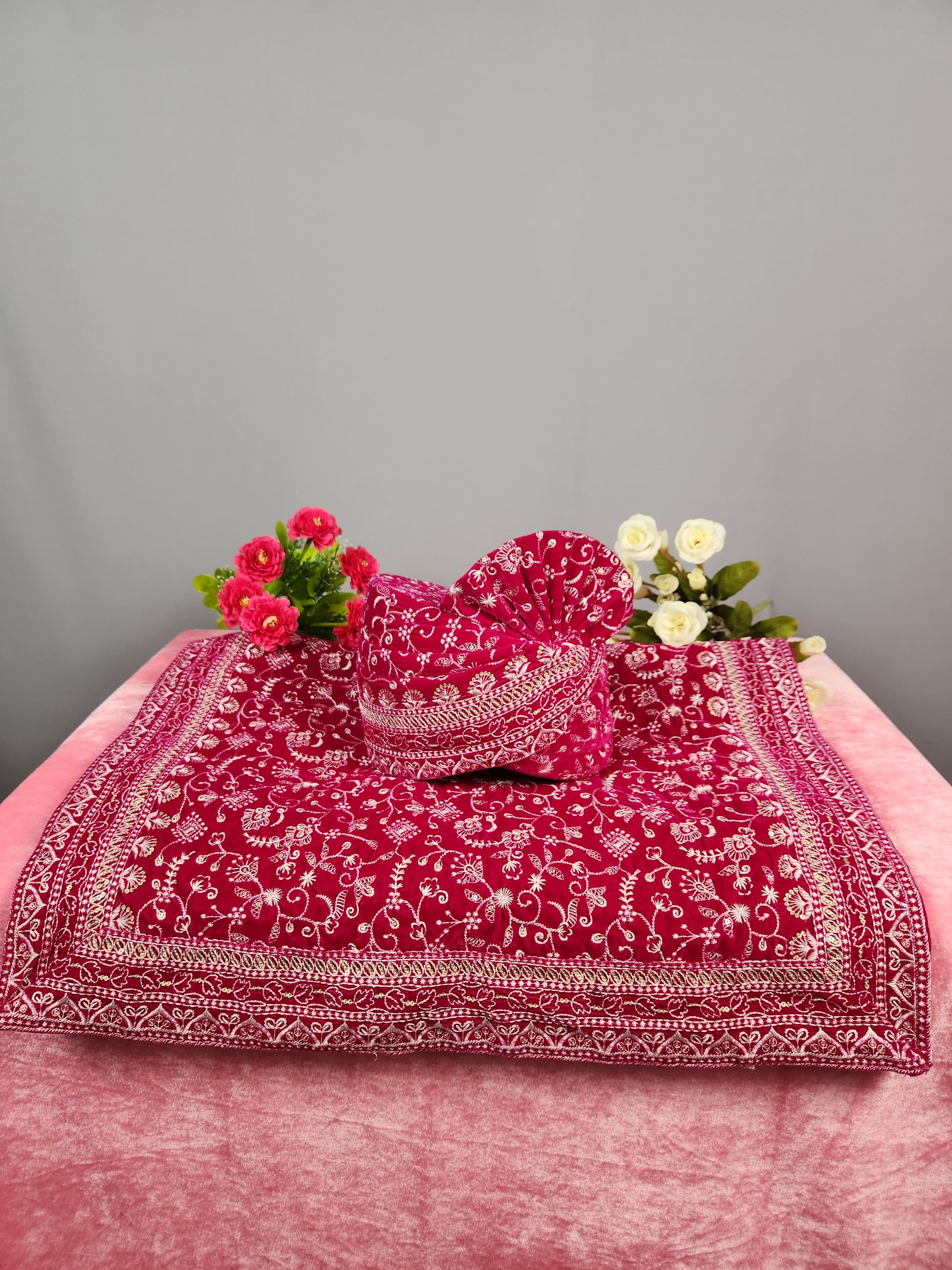 Magenta Groom Turban Shawl Set