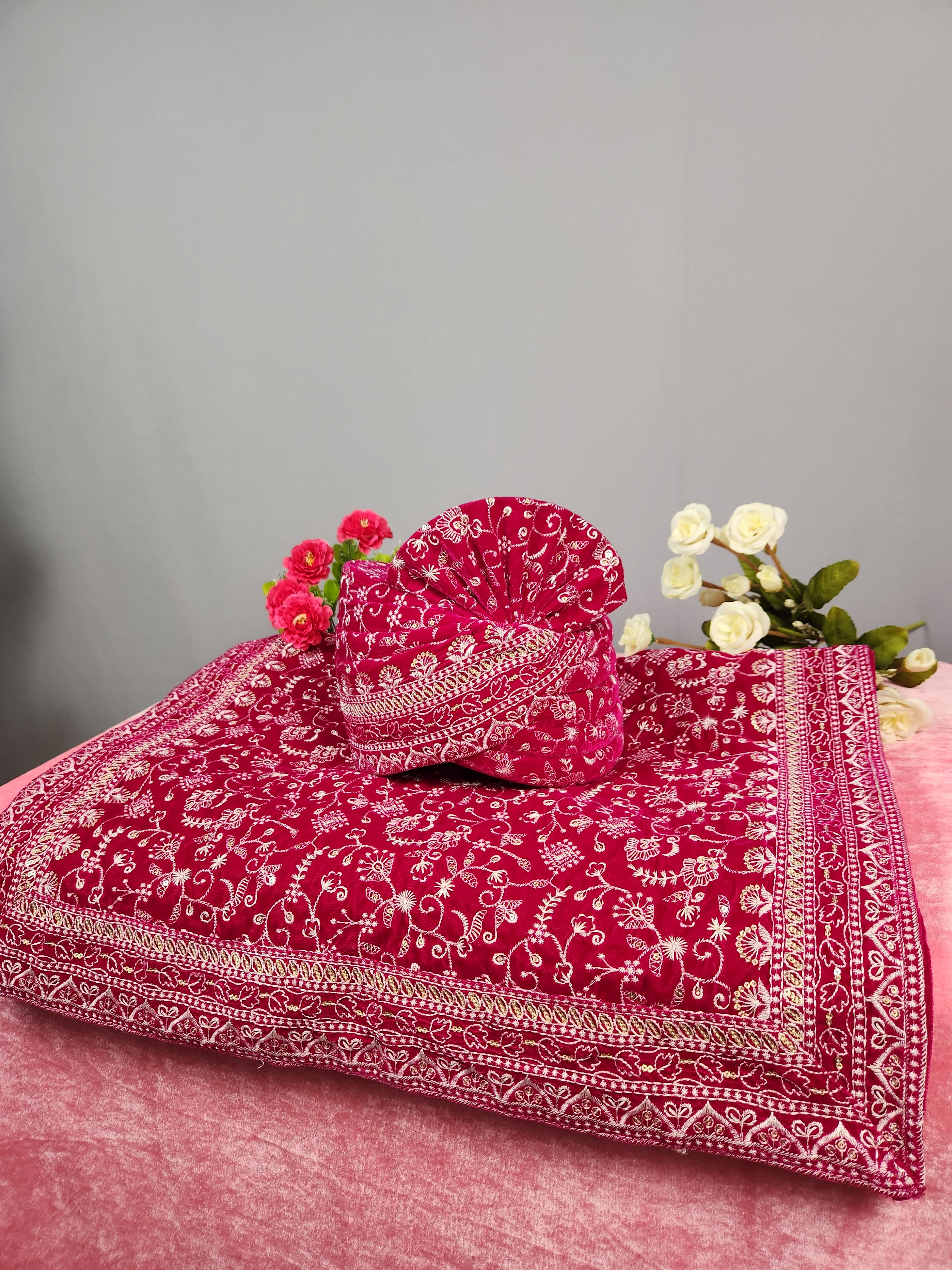 Magenta Groom Turban Shawl Set
