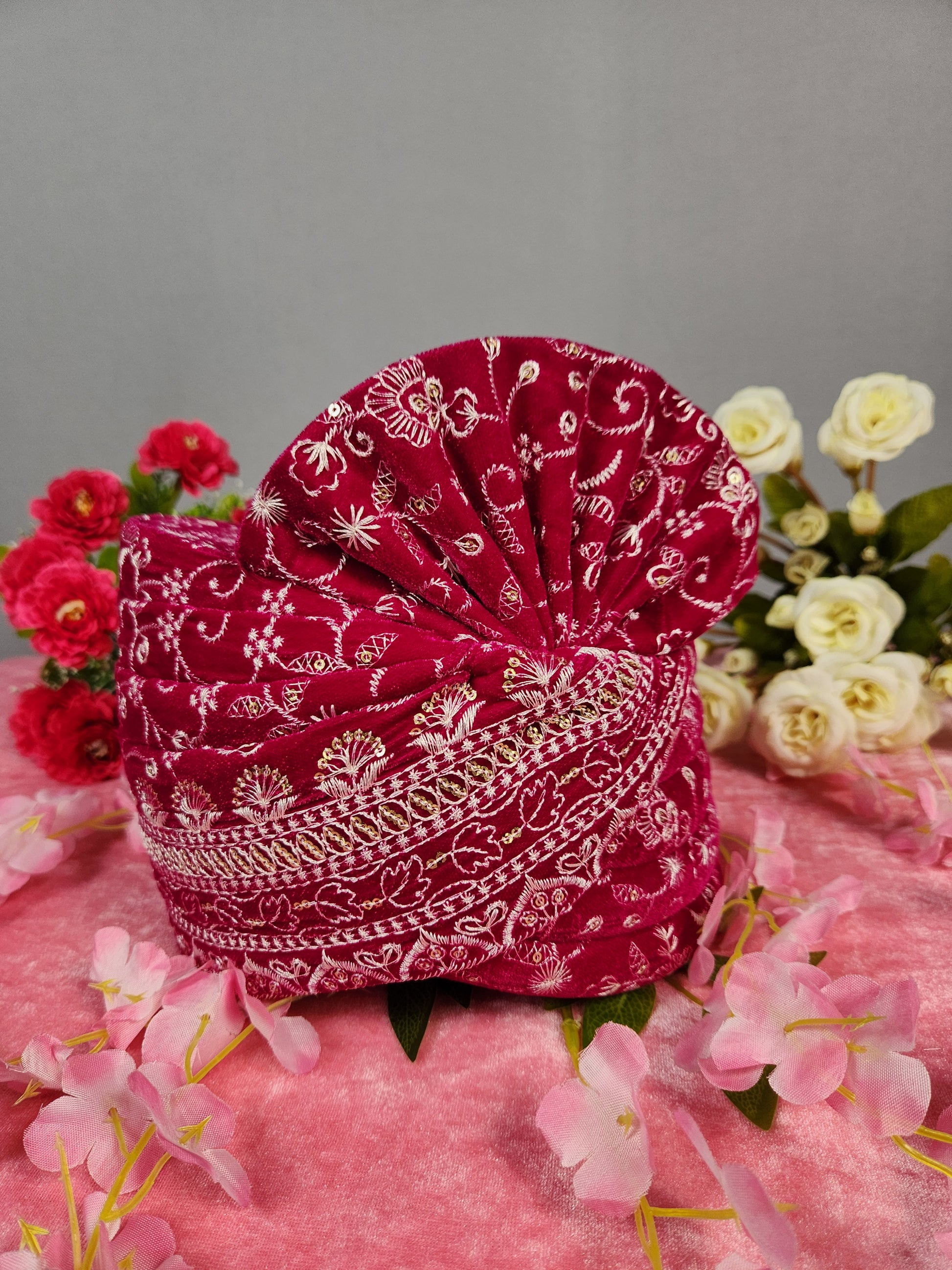 Magenta Groom Turban Shawl Set