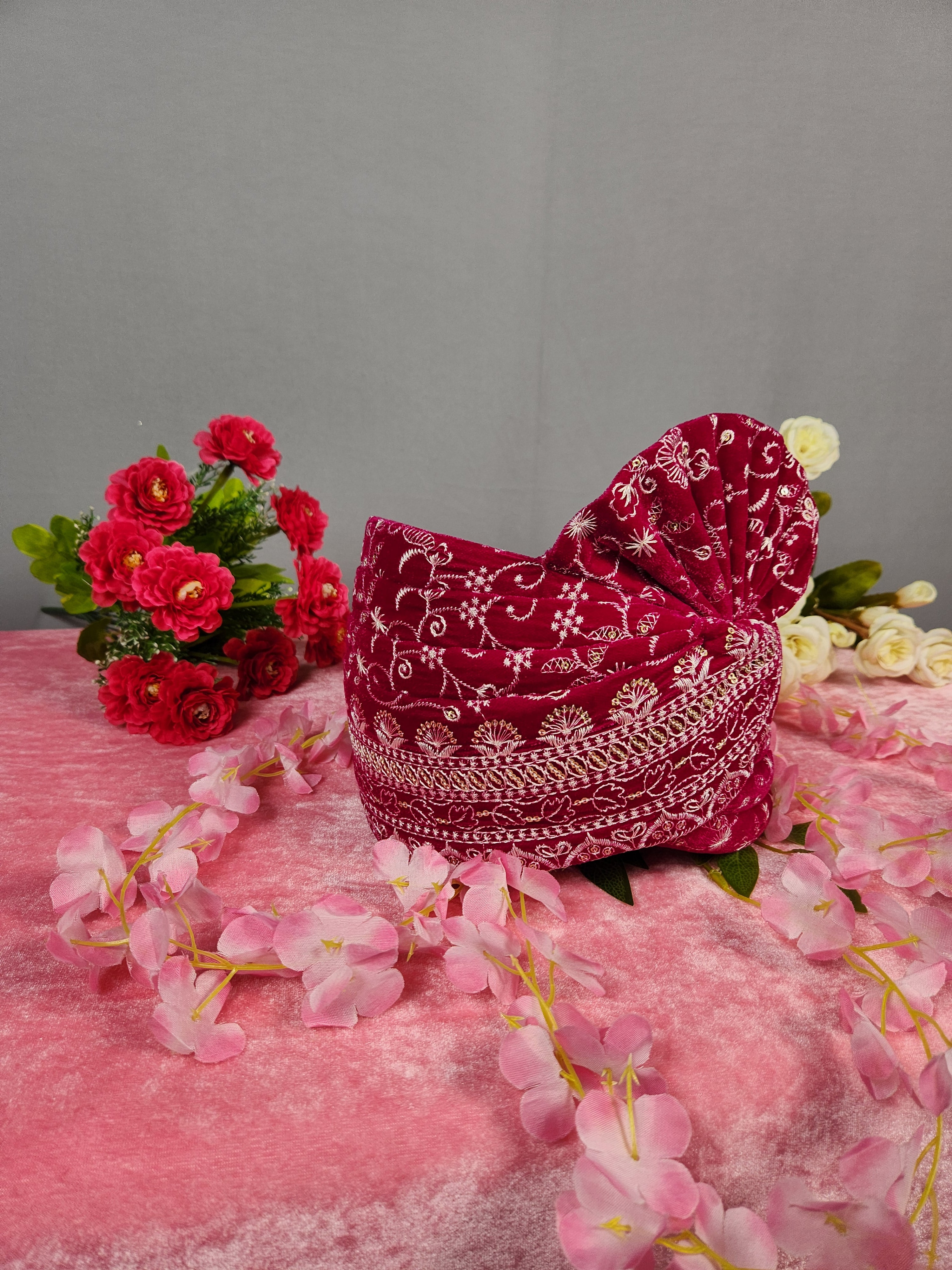 Magenta Groom Turban Shawl Set