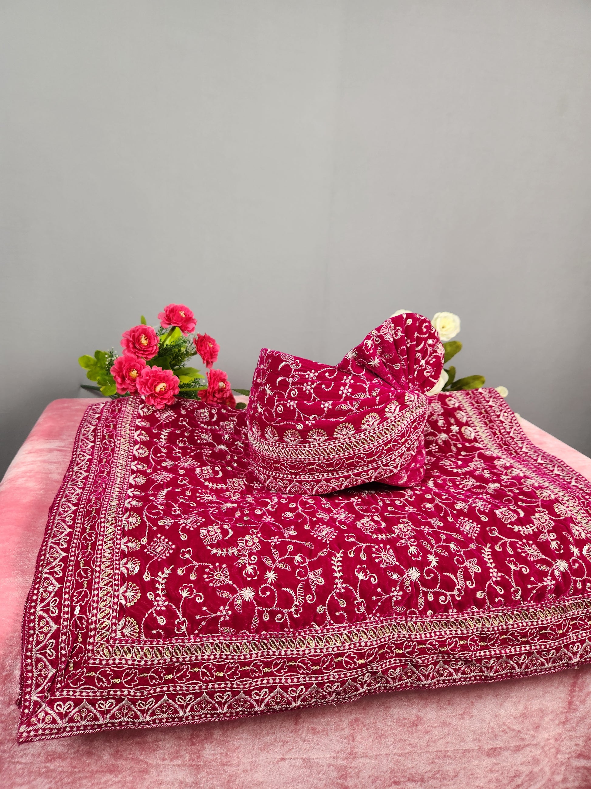 Magenta Groom Turban Shawl Set