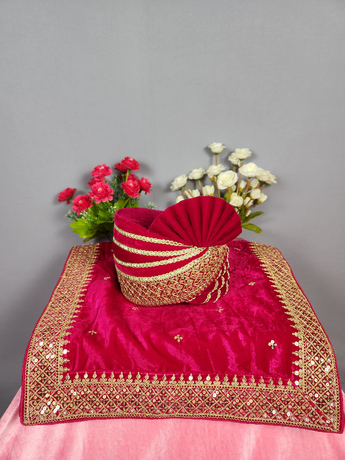 Magenta Groom Turban Shawl Set