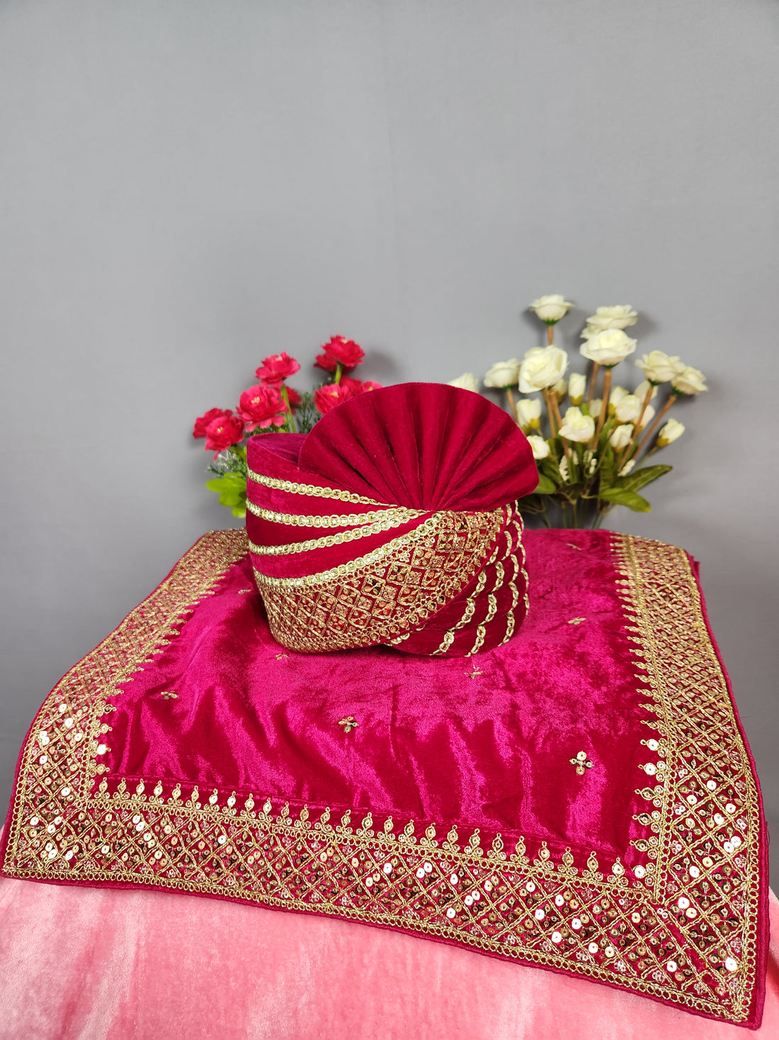 Magenta Groom Turban Shawl Set